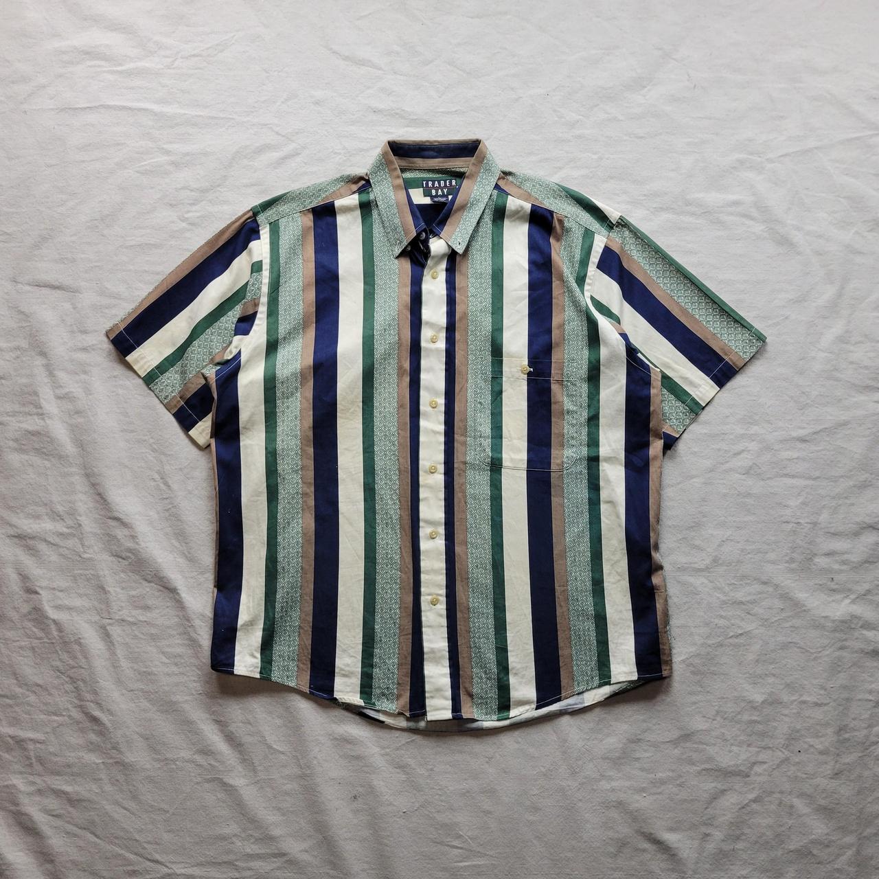 Vintahe short sleeve shirt button up 90s vertical... - Depop