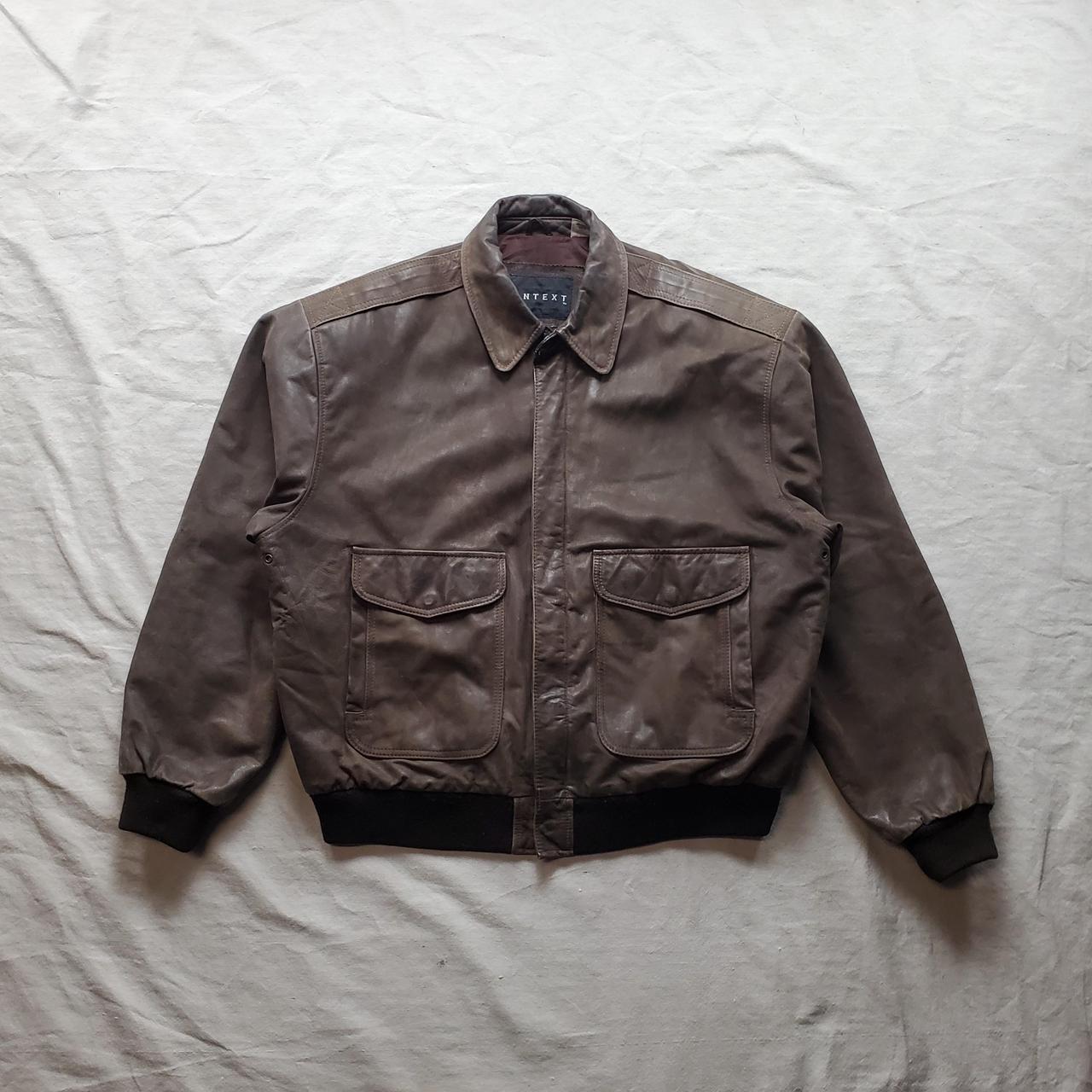 Vintage leather bomber jacket brown Classic bomber... - Depop