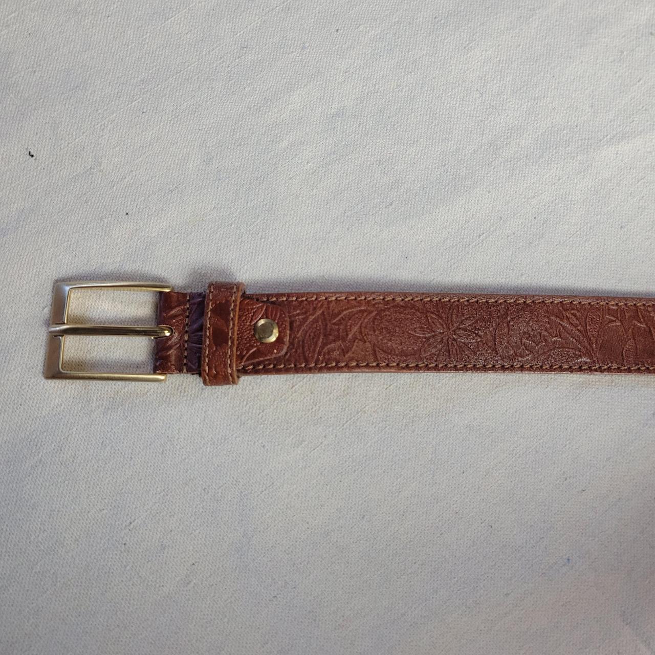 Vintage tooled brown leather belt Unique tooled... - Depop