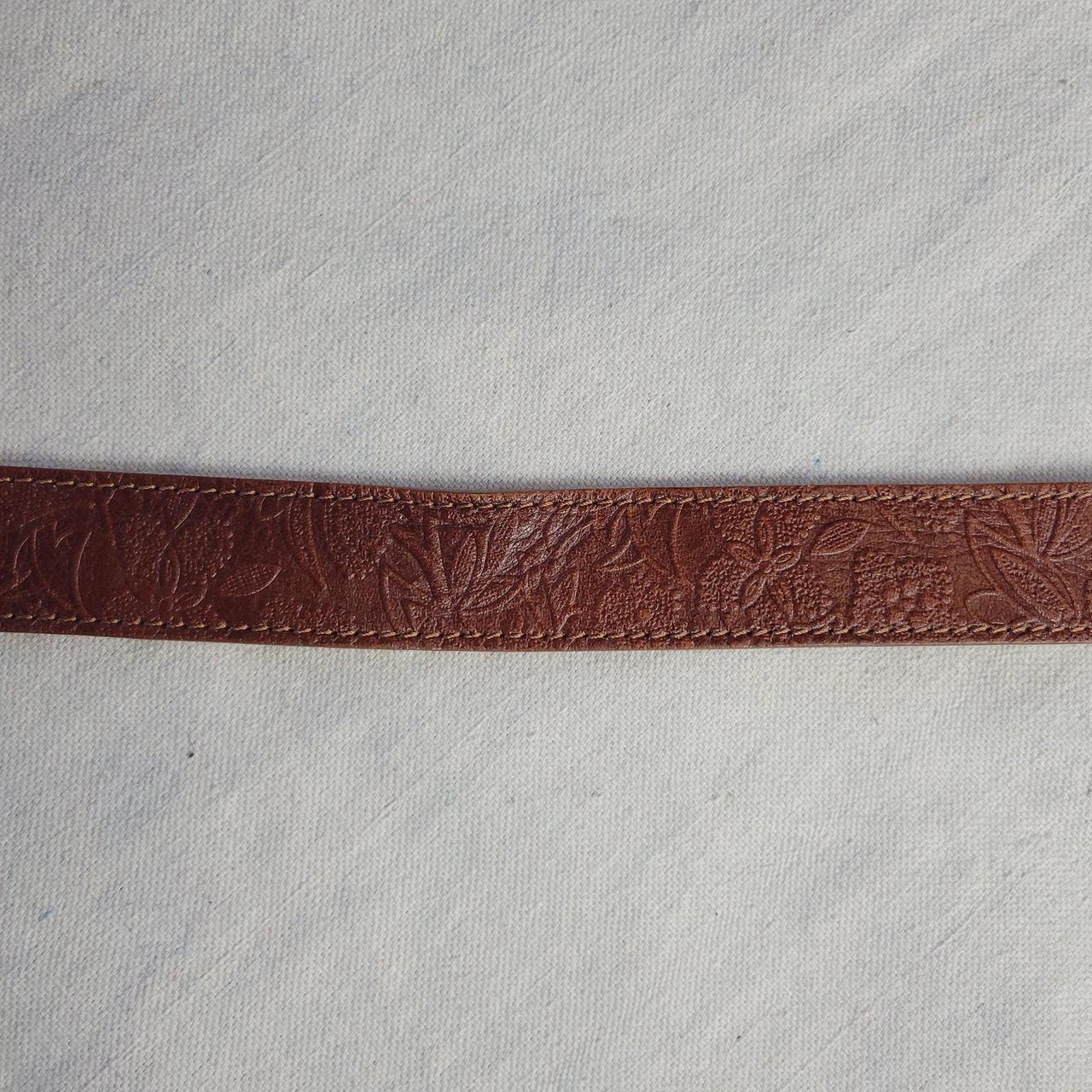 Vintage tooled brown leather belt Unique tooled... - Depop