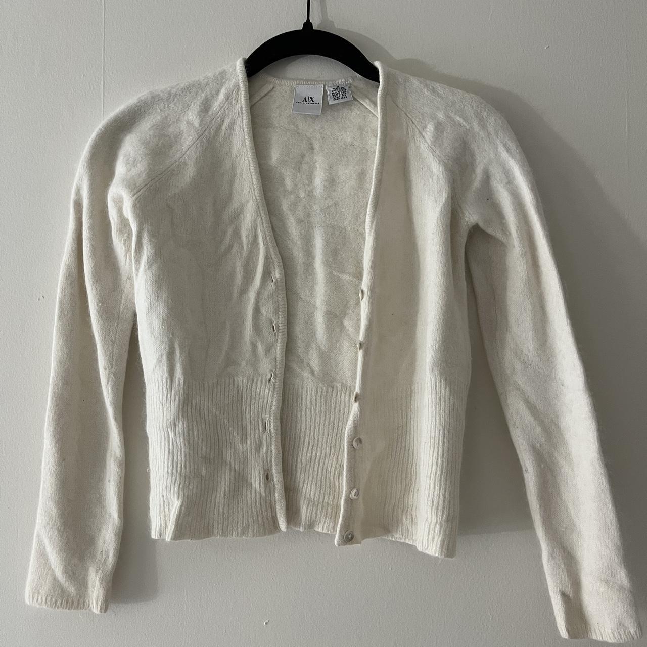 Armani Exchange Women's Cream and White Cardigan | Depop