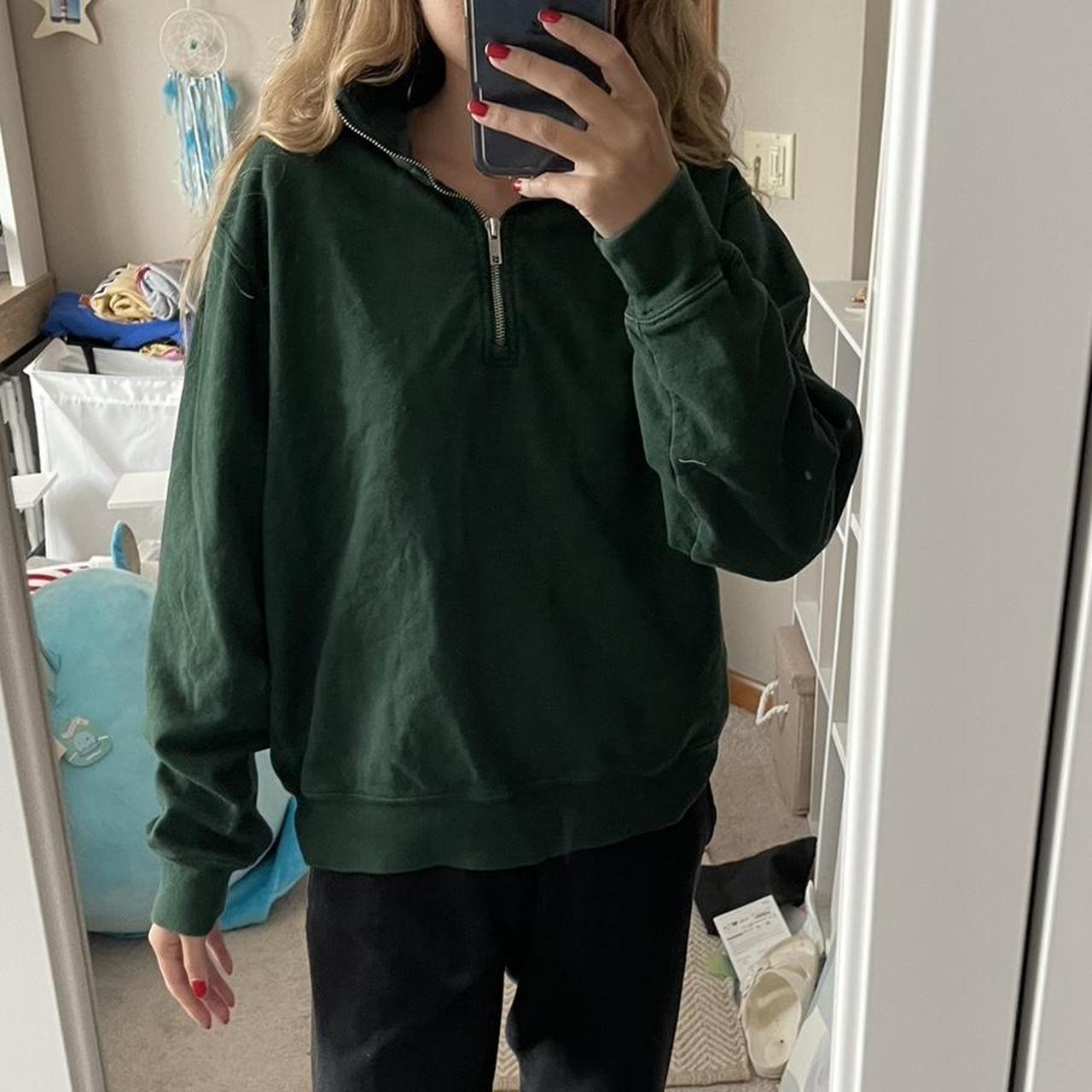 Brandy Melville half zip green sweatshirt One size... Depop