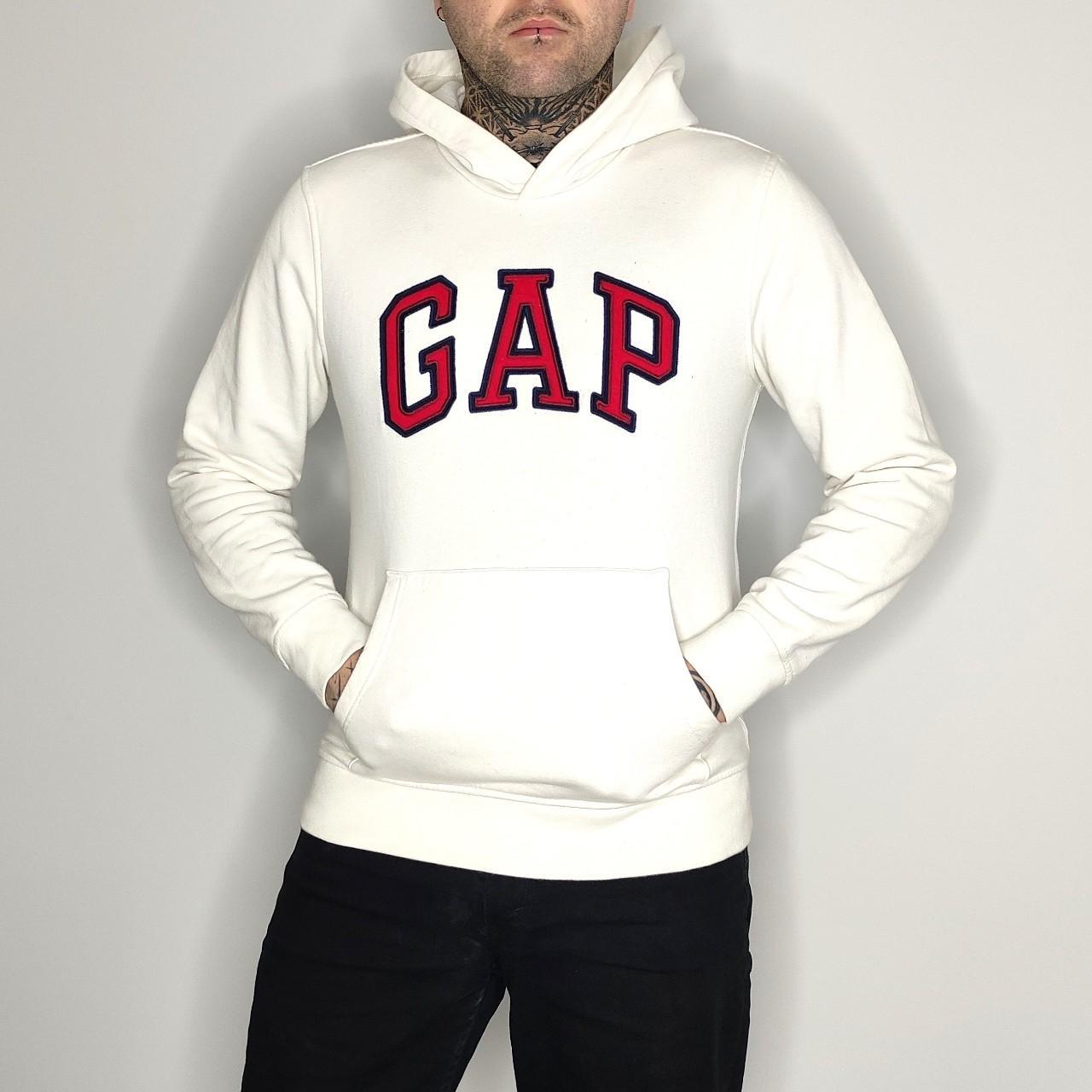 Gap Men's Cream and White Hoodie Depop