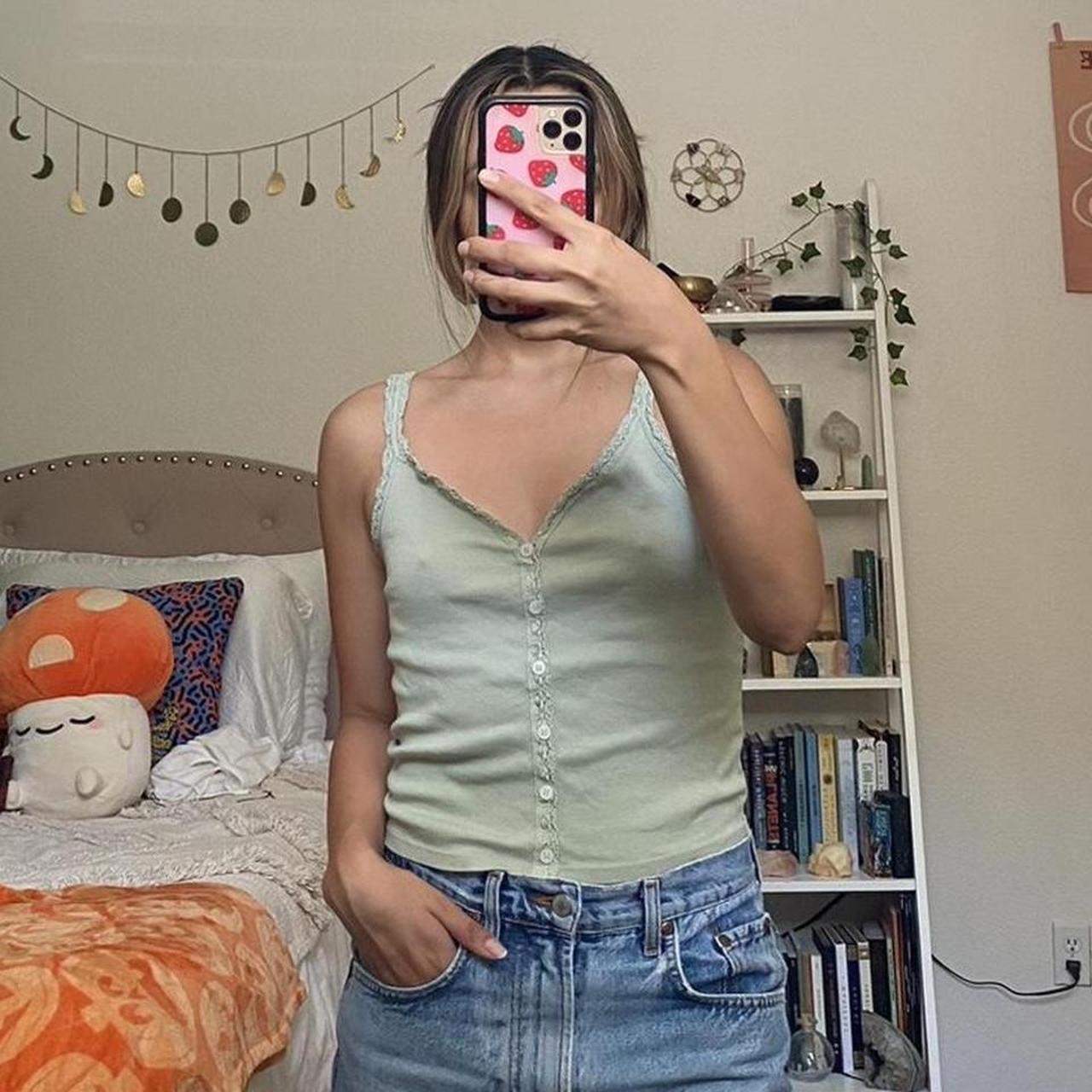 brandy melville sage green lace tank 💚 Never worn,... Depop