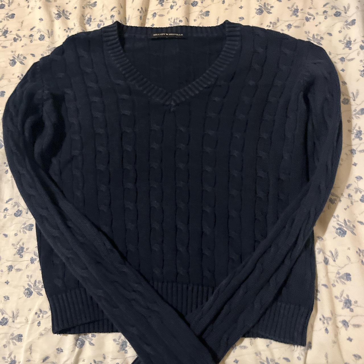 navy blue brandy cable knit sweater v neck Depop