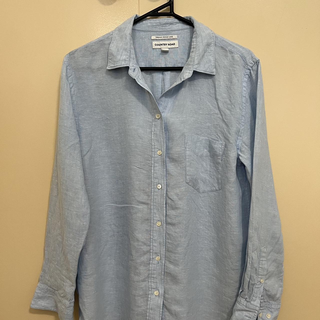 Blue Country Road Linen Shirt Size 10 Worn once RRP... - Depop