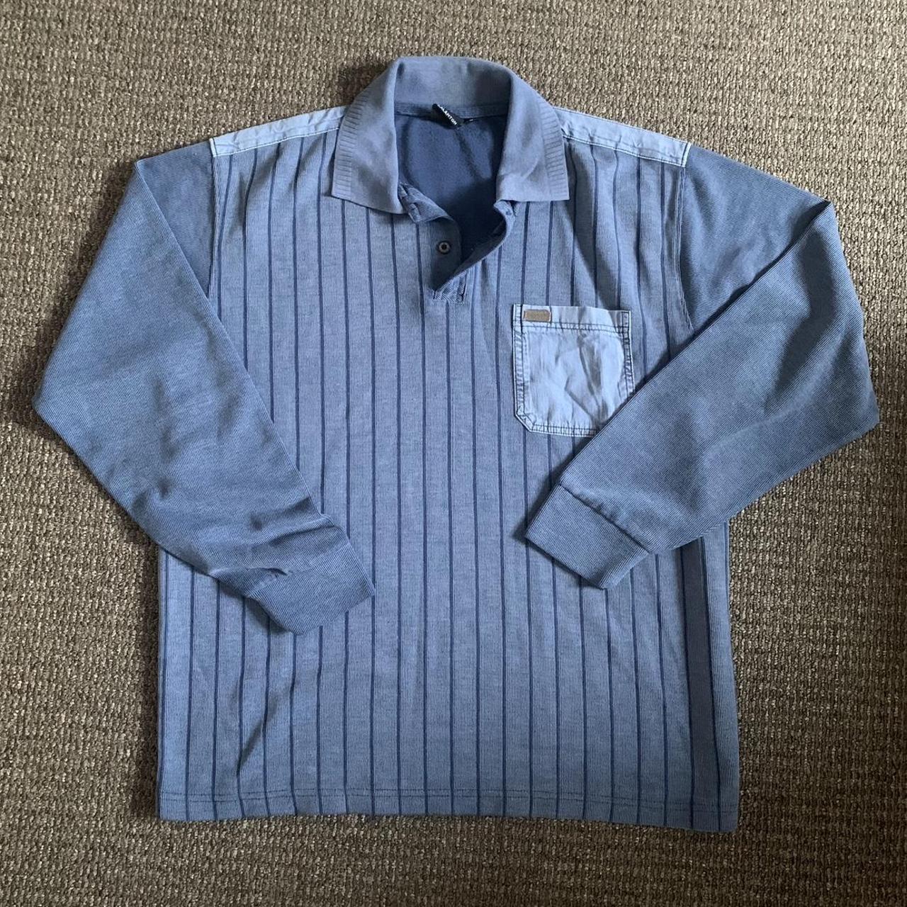 Vintage ‘Kalamton’ blue longsleeve polo in a size... - Depop