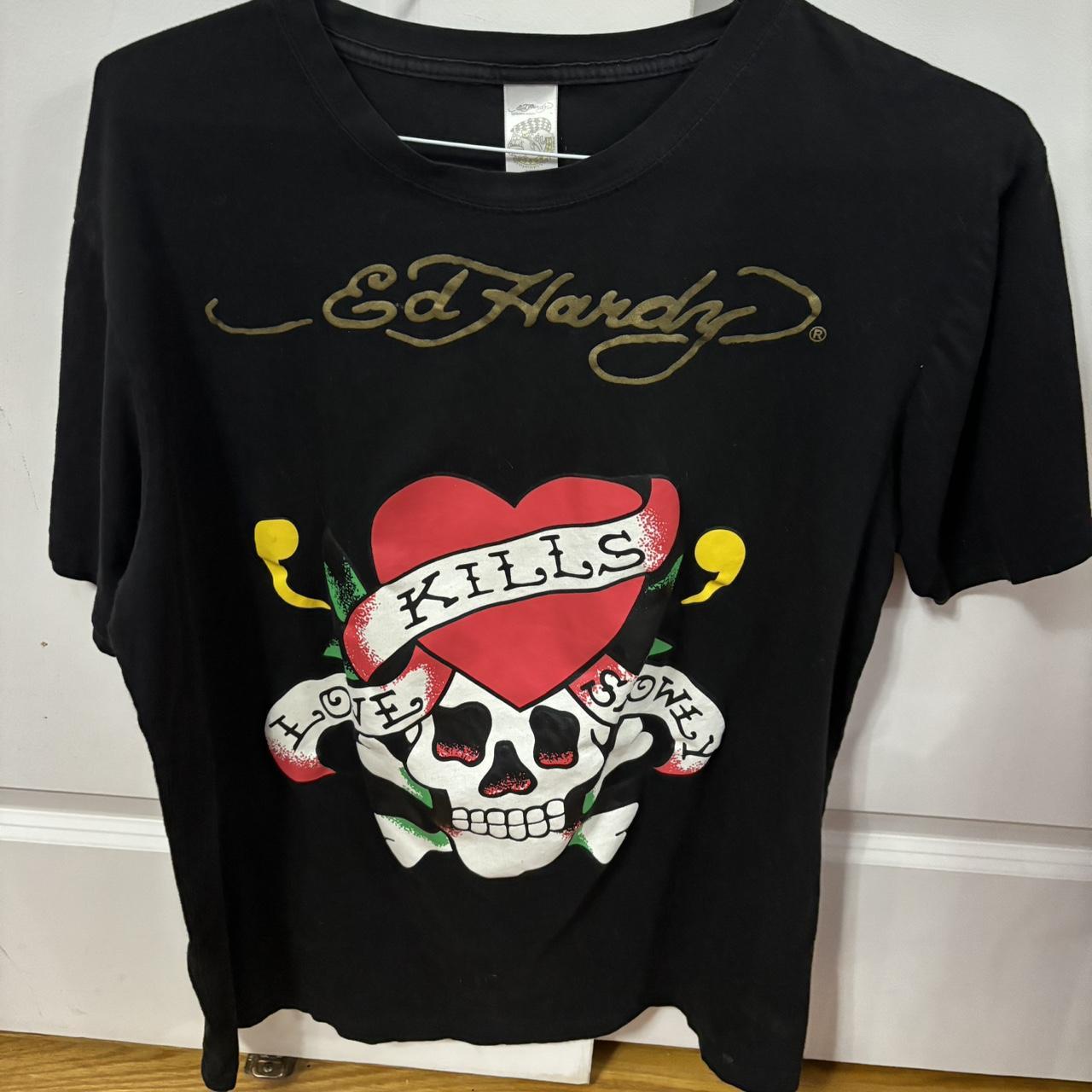 ed hardy black tshirt vintage size extra large... - Depop