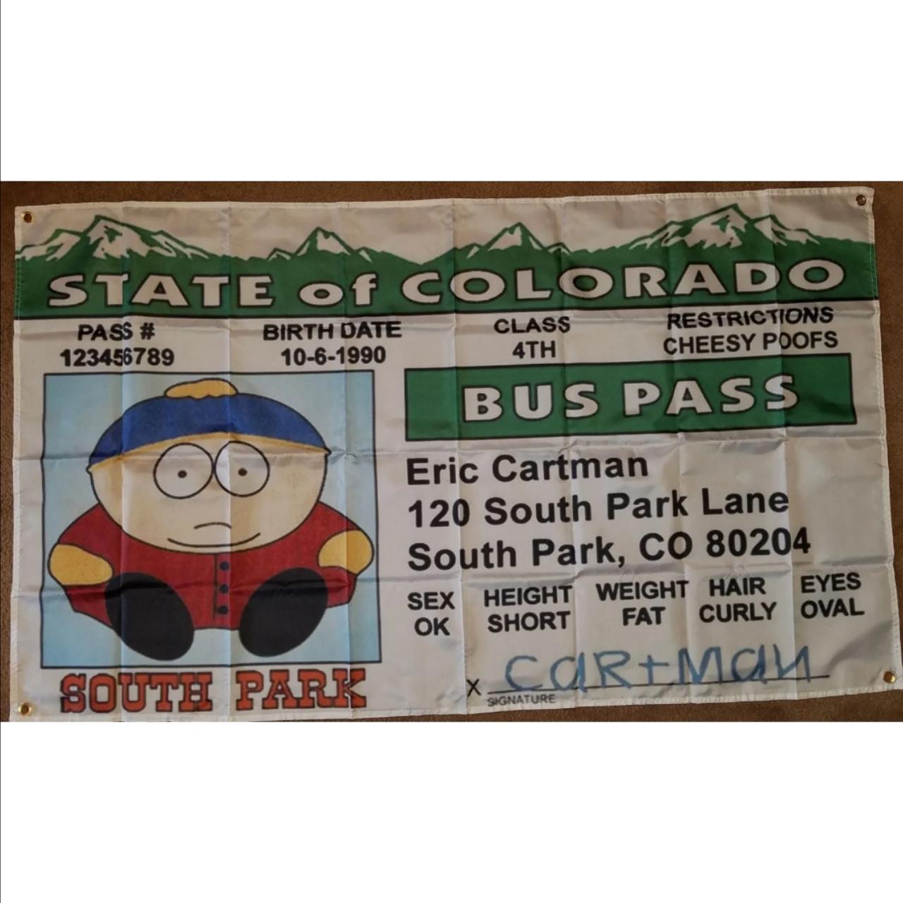 Eric Cartman Bus Pass Funny South Park Flag Wall... Depop