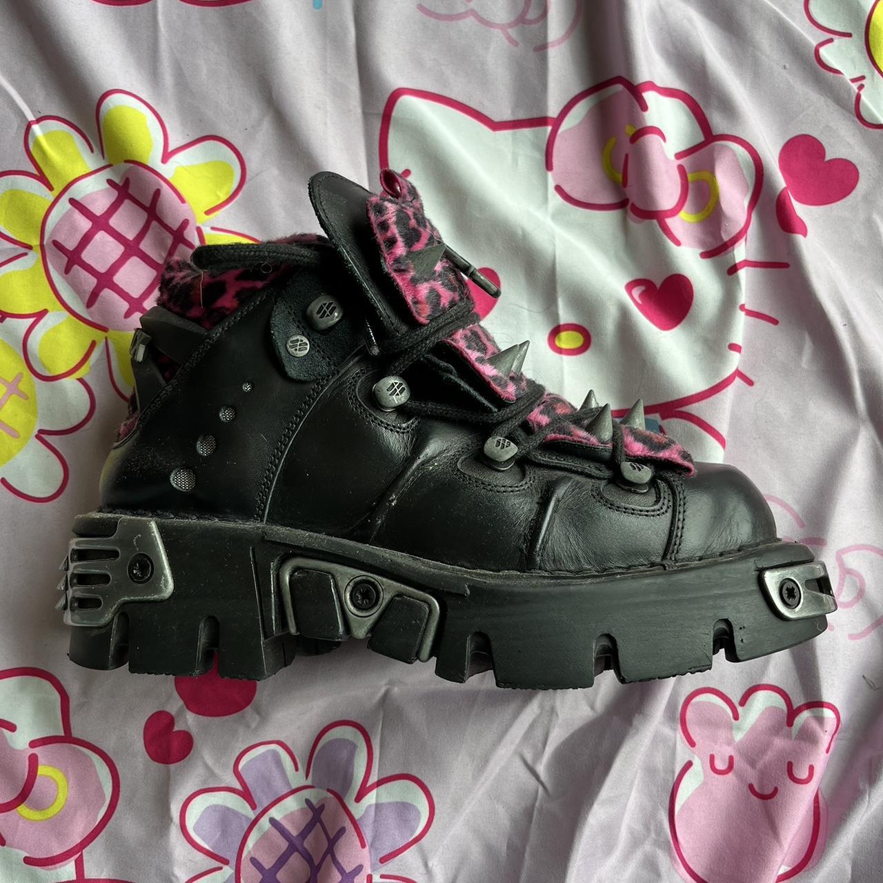 New Rock shoes pink animal print with spikes and... Depop