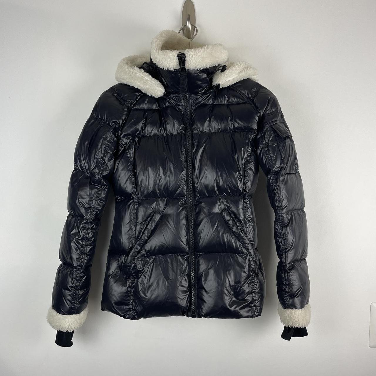 S13 Black store Parka Coat Faux Fur Trimmed White Sherpa Lining Jacket Womens Large