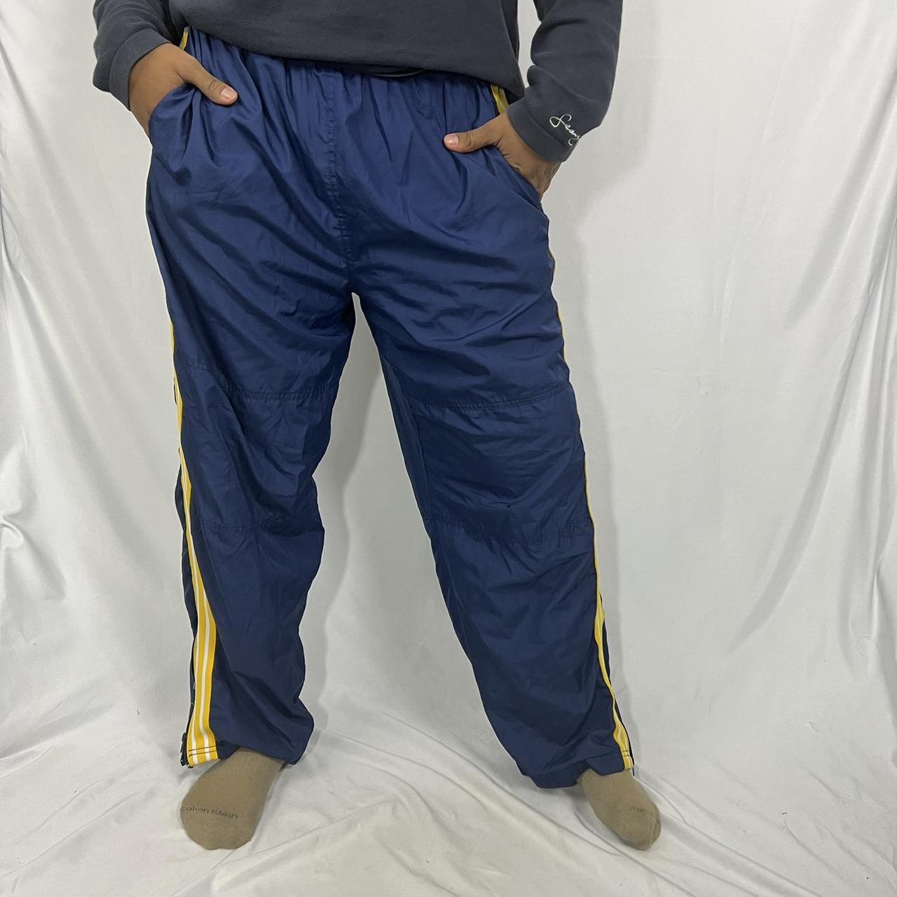 02 Vintage Blue Yellow 3 Stripe Capri Mesh Athletic Track Pants