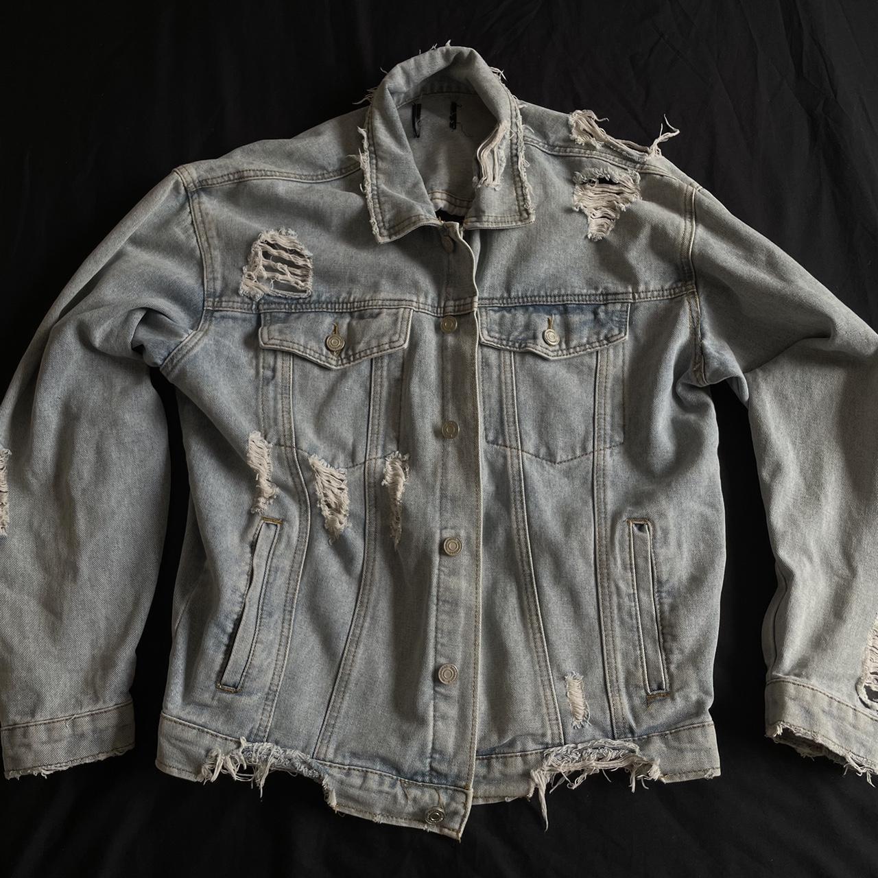 Distressed Ripped Denim Jacket Unisex - Depop