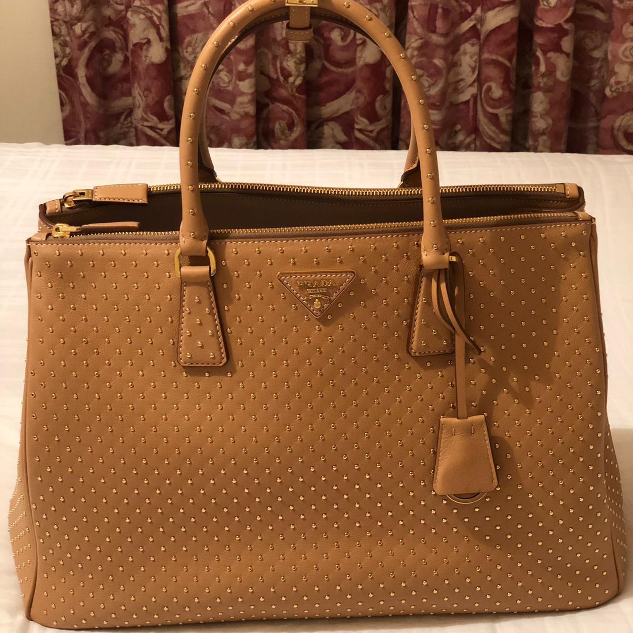 Prada tan leather handbag best sale