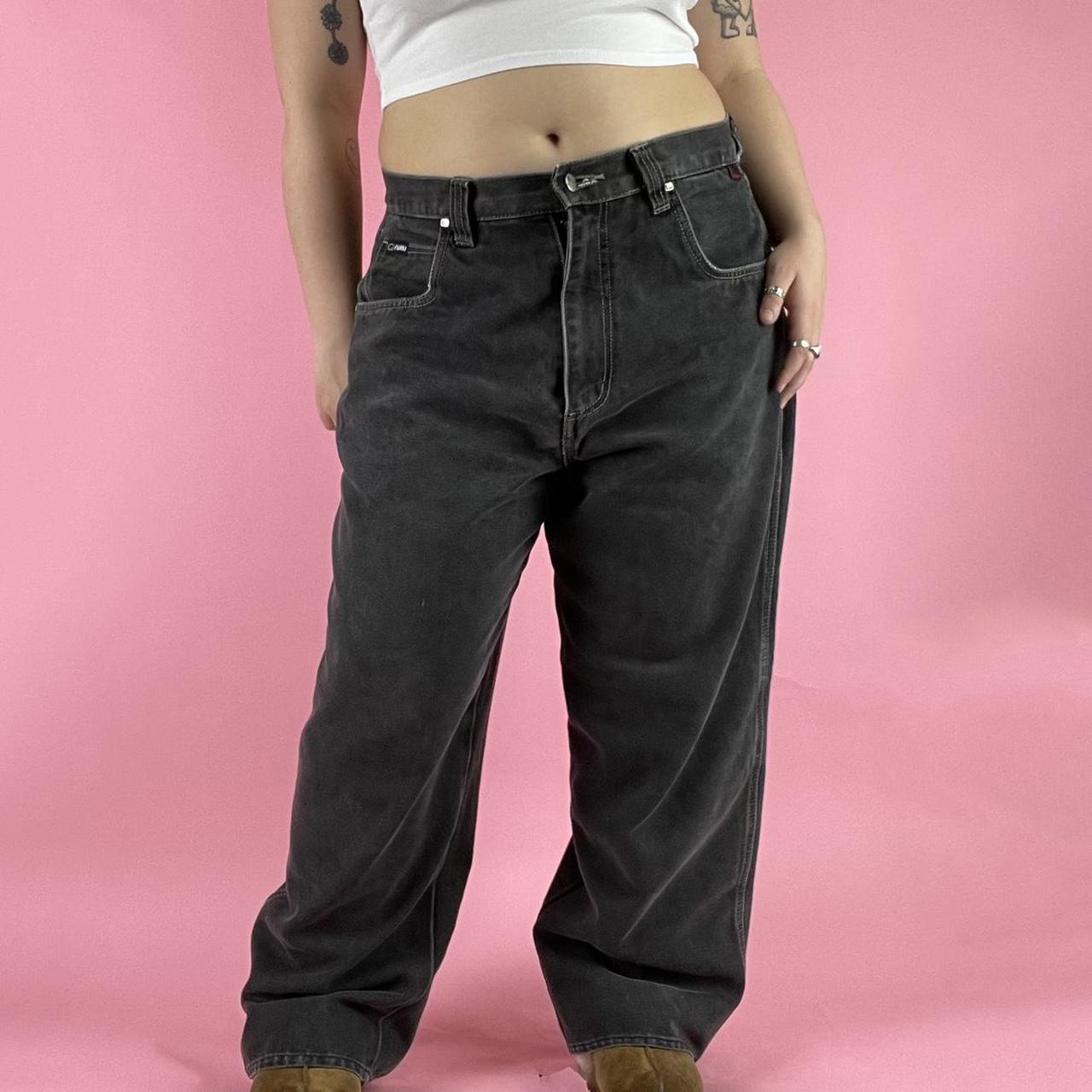 FUBU Women's Black and Grey Jeans | Depop