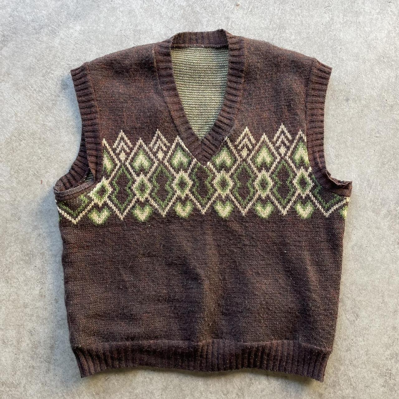 American Vintage Men's Brown and Green Vest Depop