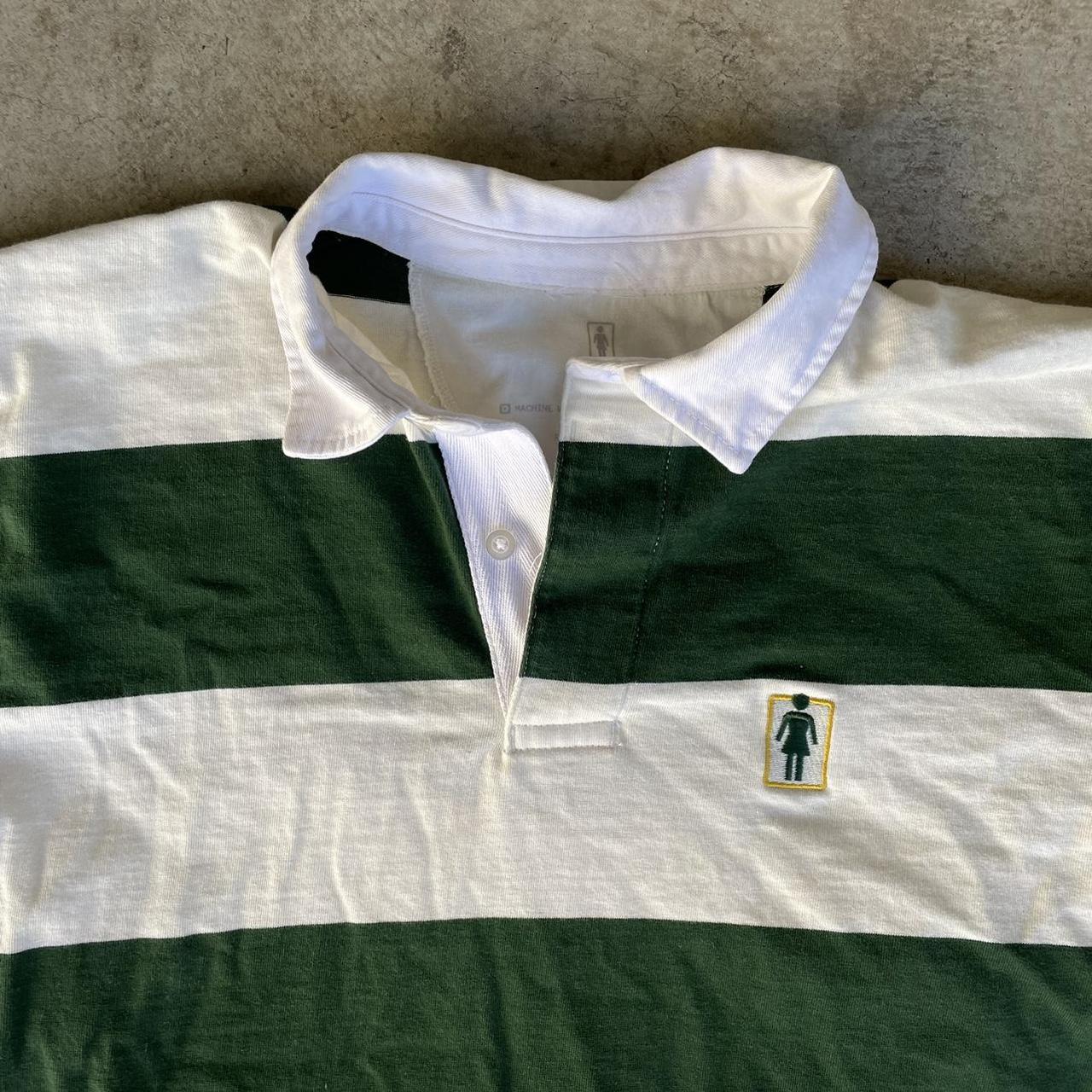 Girl Skateboards polo/rugby shirt Green & white,... Depop