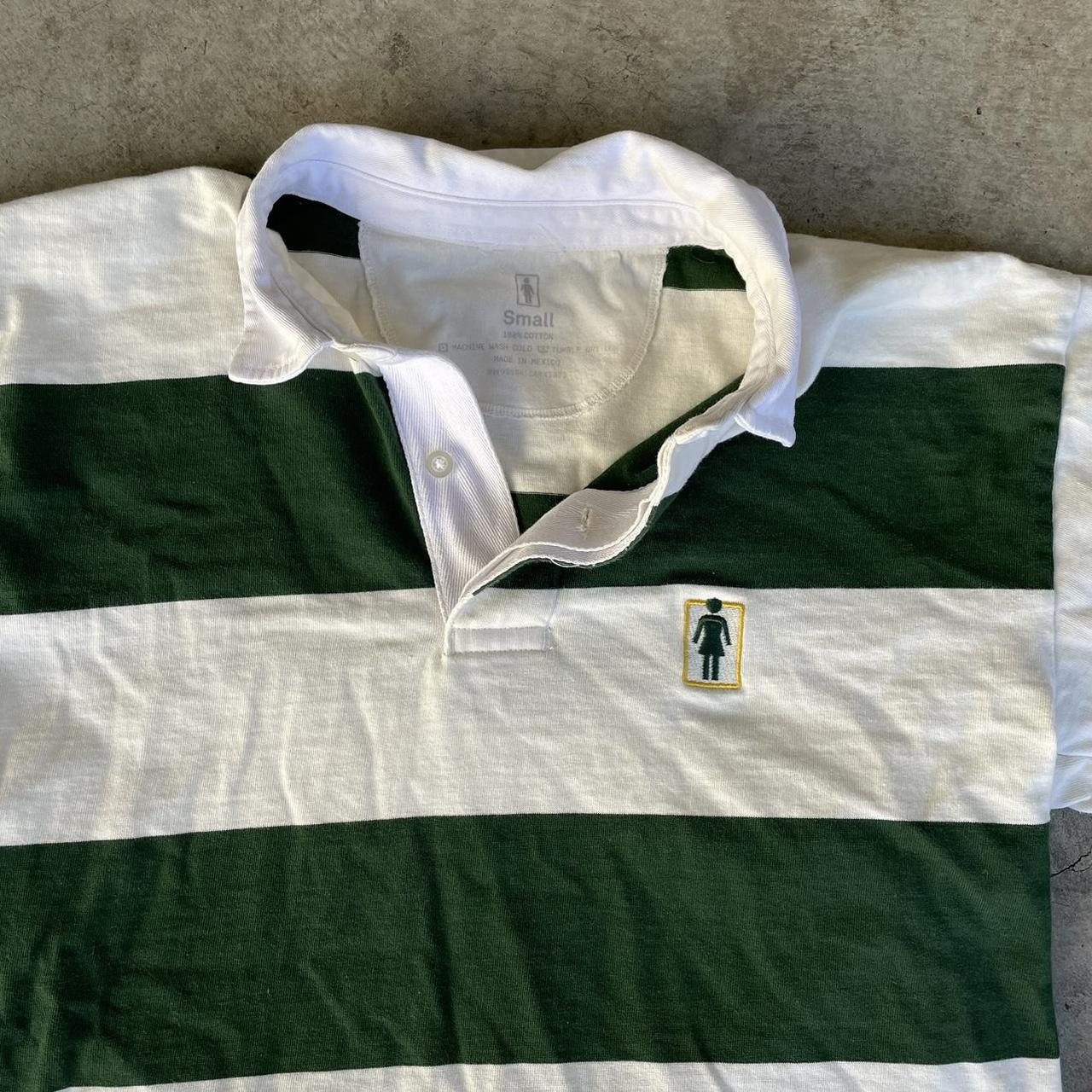 Girl Skateboards polo/rugby shirt Green & white,... Depop