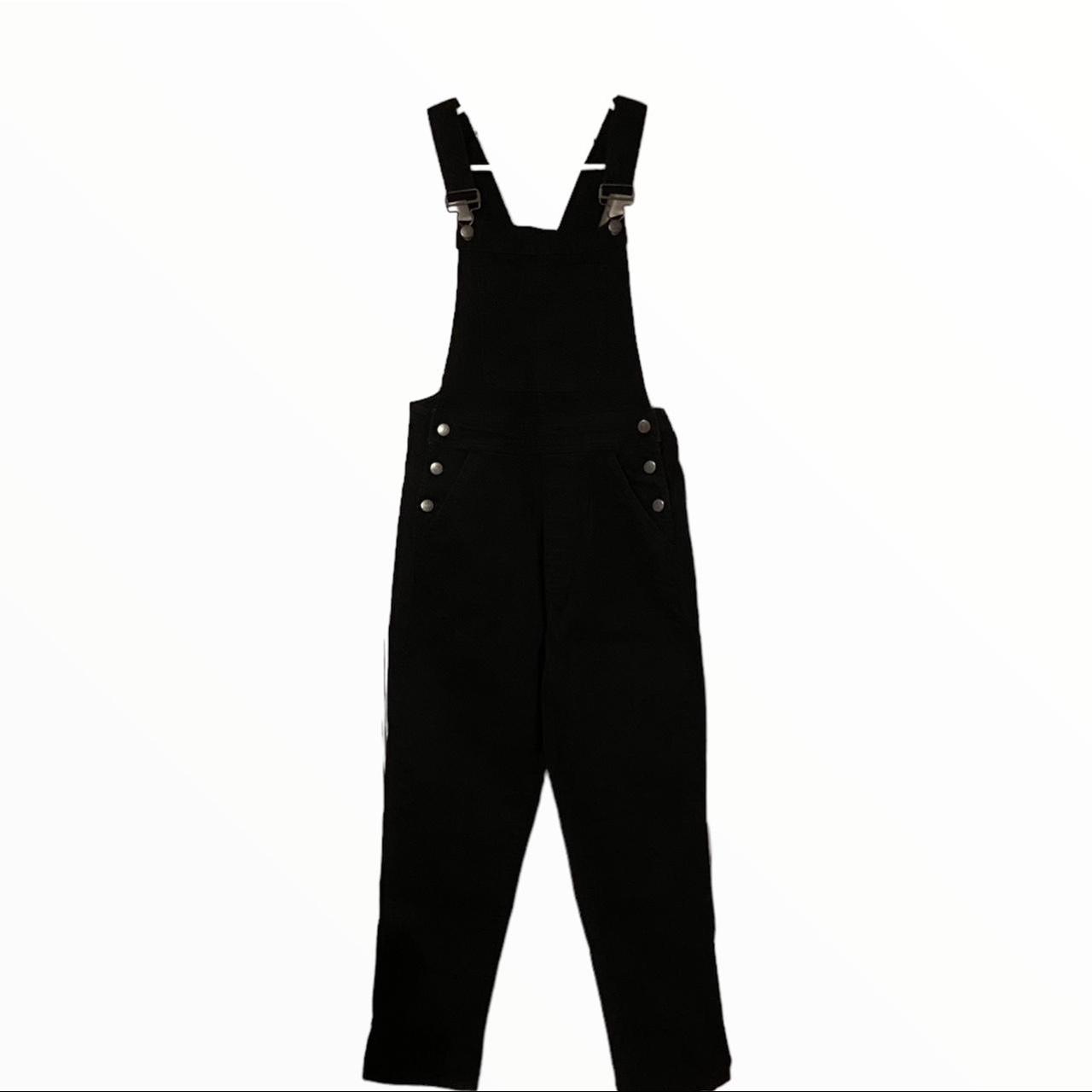 J.Crew Factory black denim straight leg overalls.... Depop