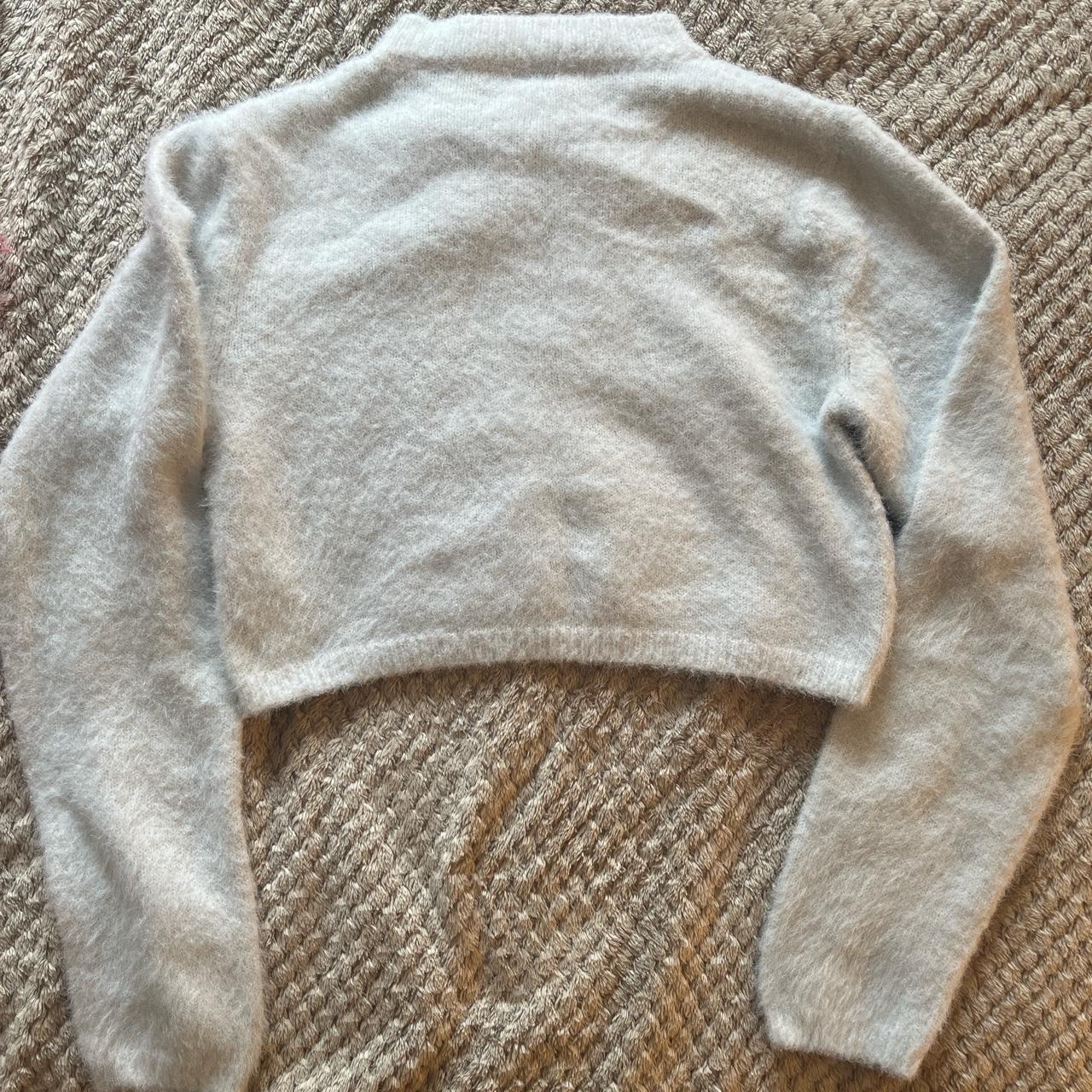 BERSHKA white/gray cropped fluffy jumper. Perfect... - Depop