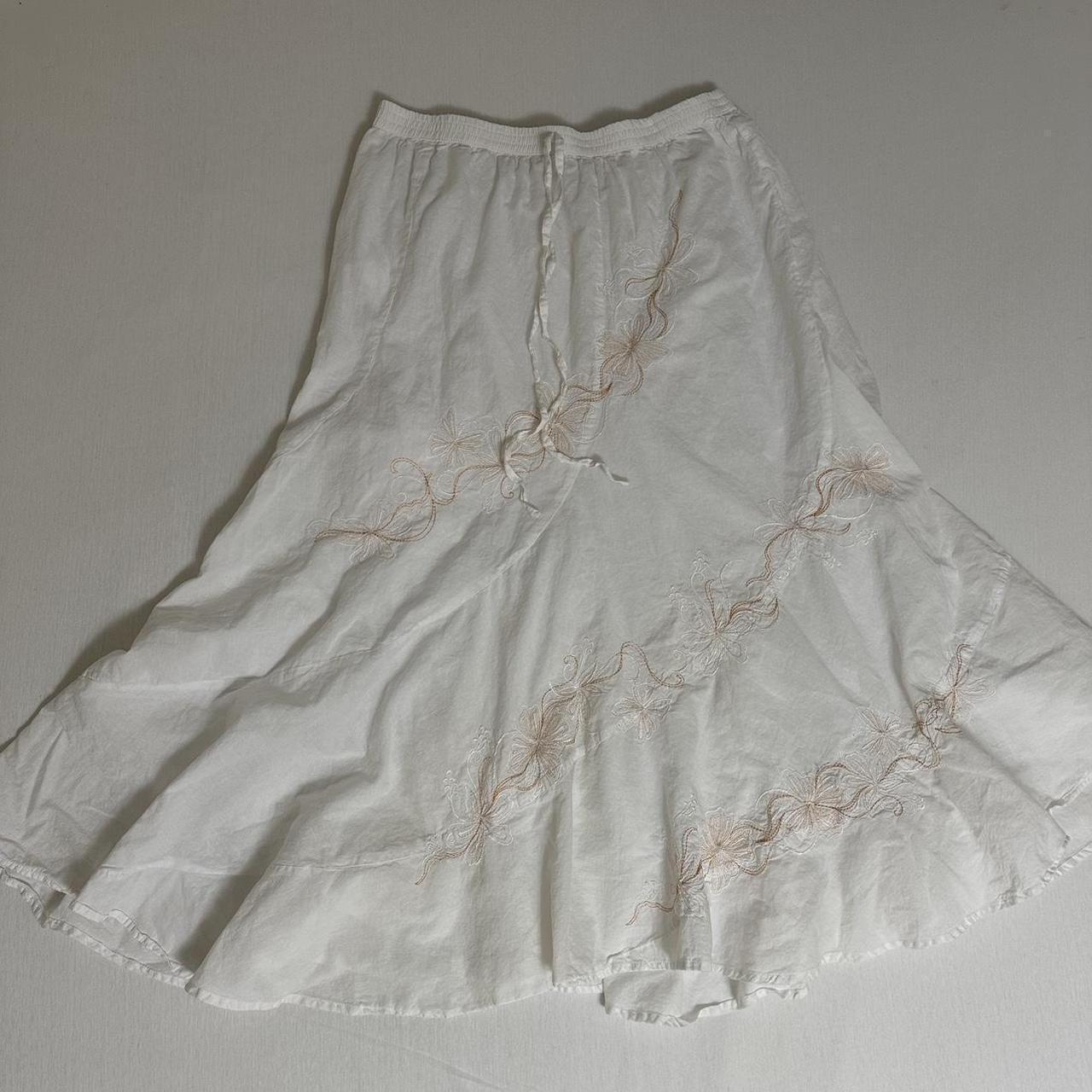 Long Flowy White Skirt With Embroidered Flowers Depop