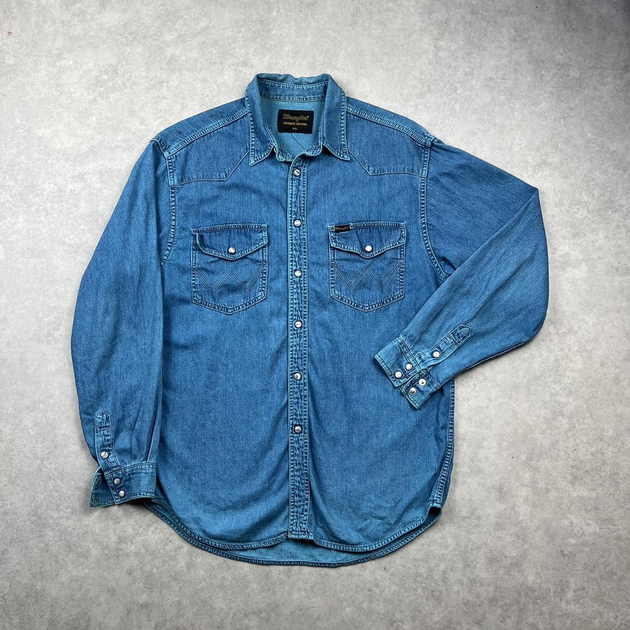 Wrangler Men's Blue and Navy Shirt | Depop