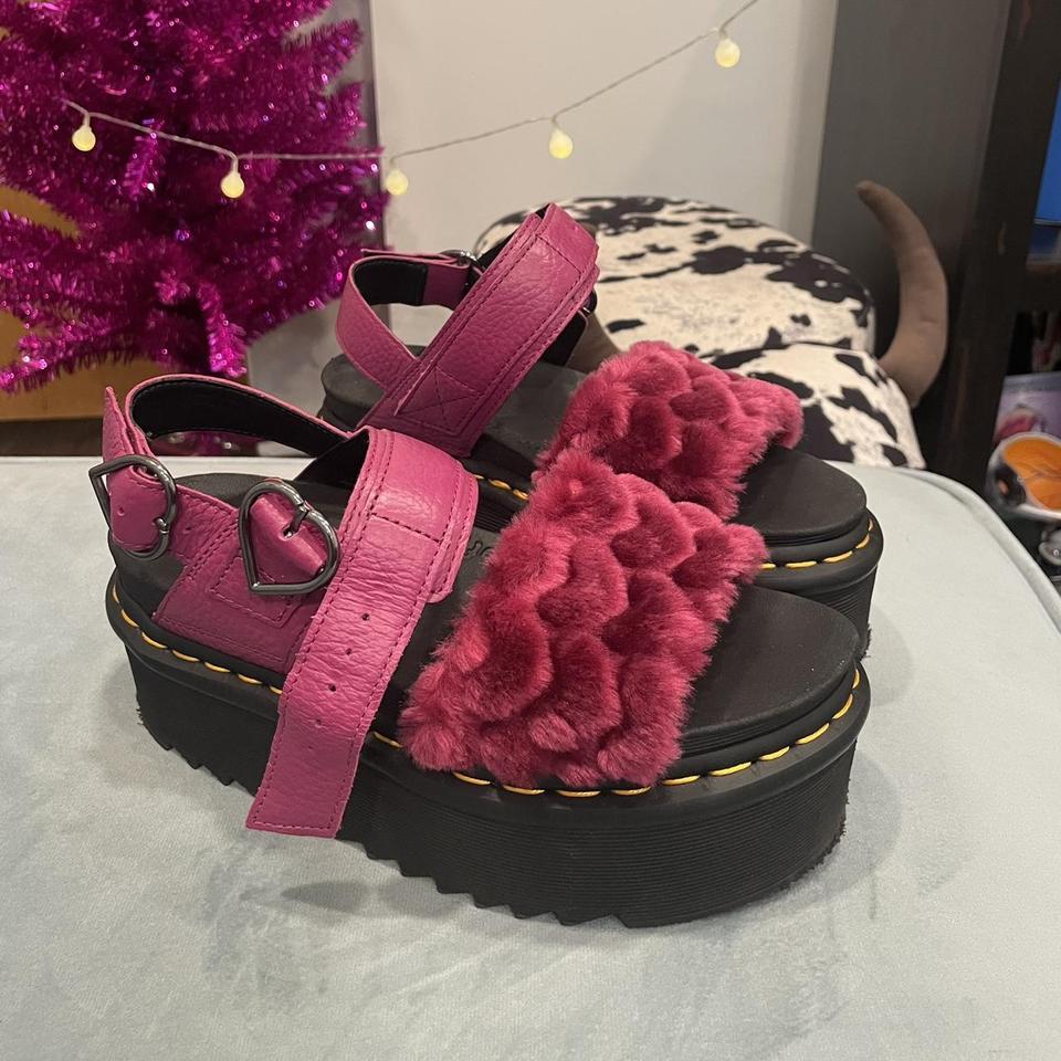 pink fluffy dr marten sandals