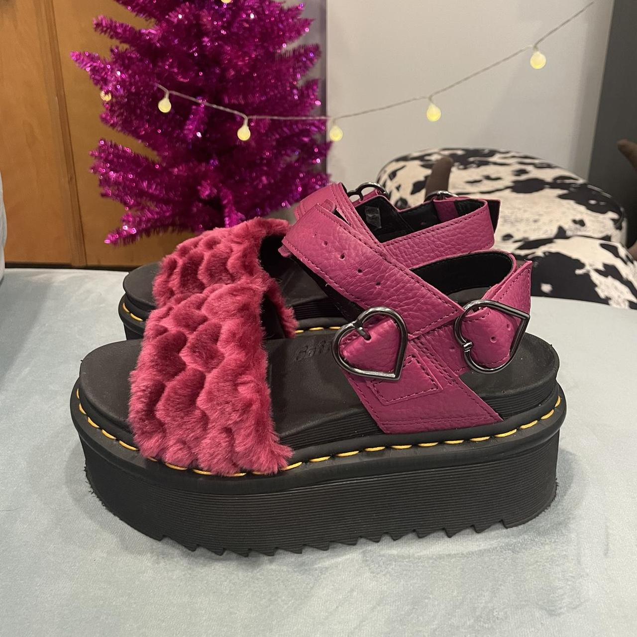 Pink fluffy doc marten sales sandals