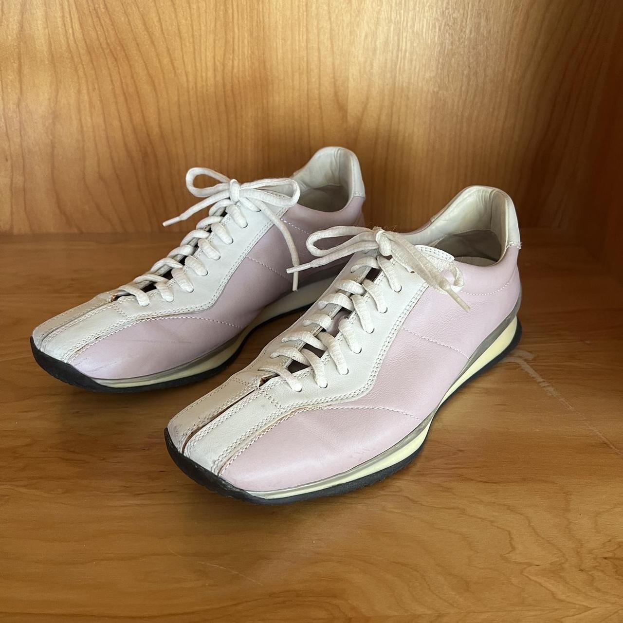 Prada leather low sneakers in purple and white color. Depop