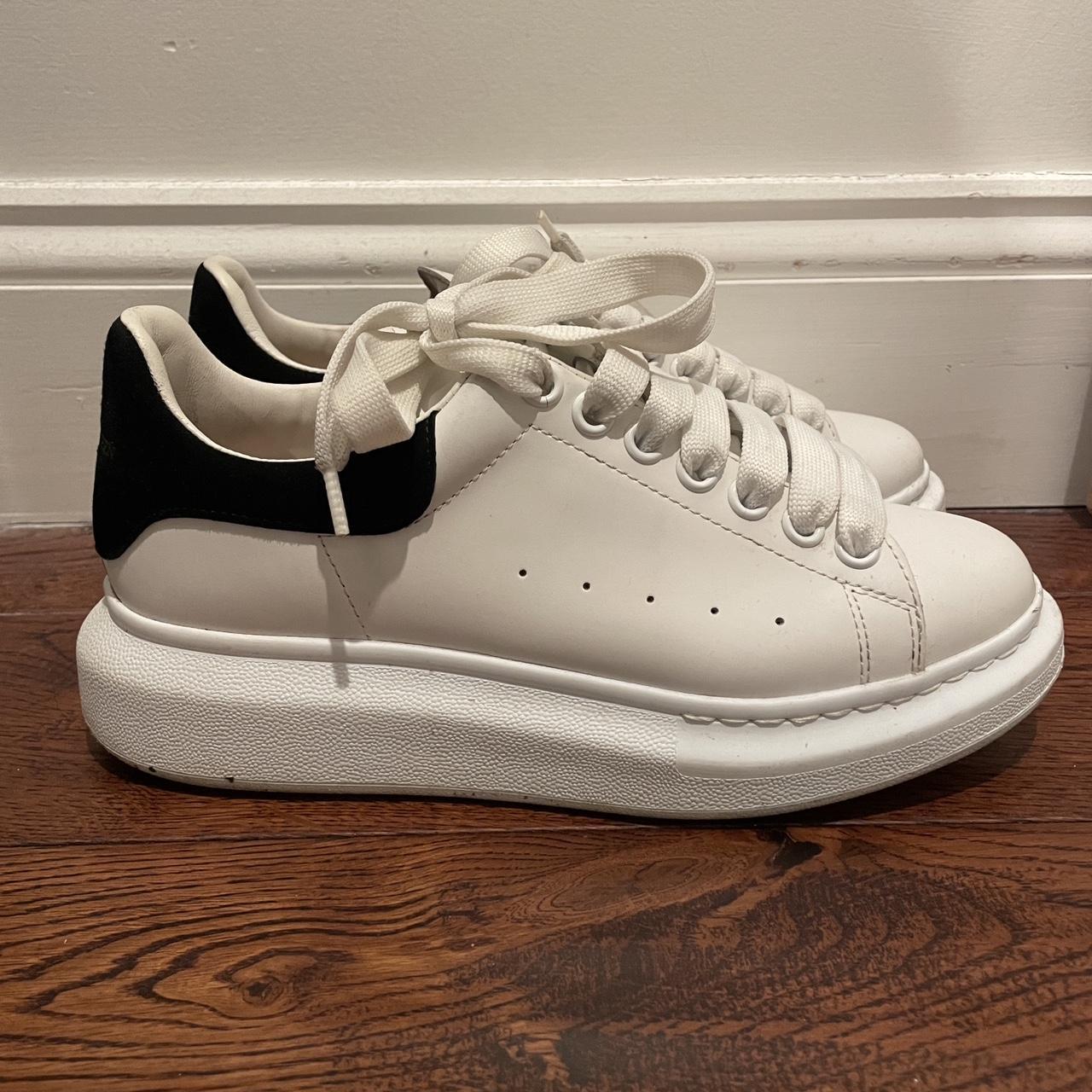 Alexander McQueens white and black sneakers... - Depop
