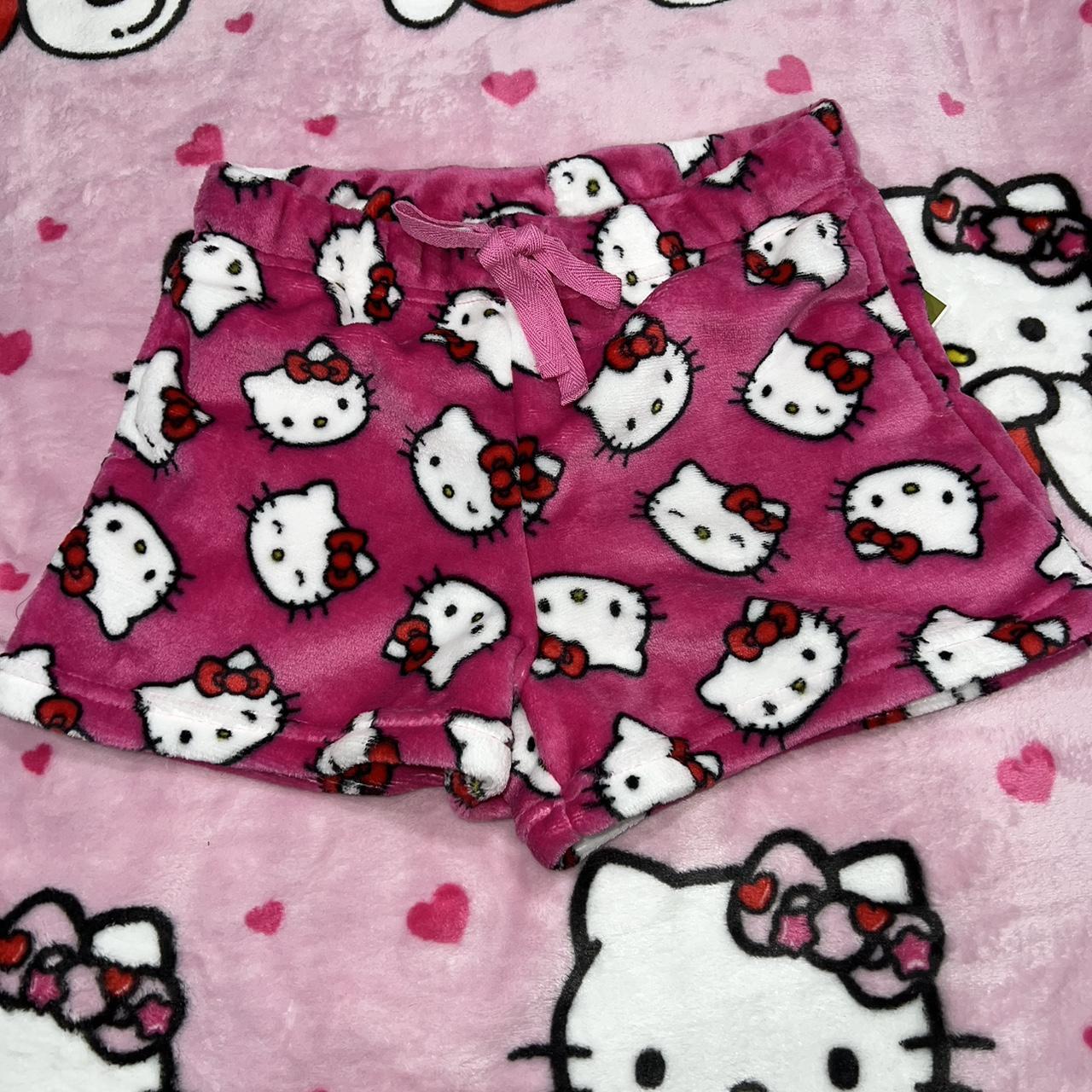 hello kitty fuzzy pink pajama shorts hard to find... - Depop