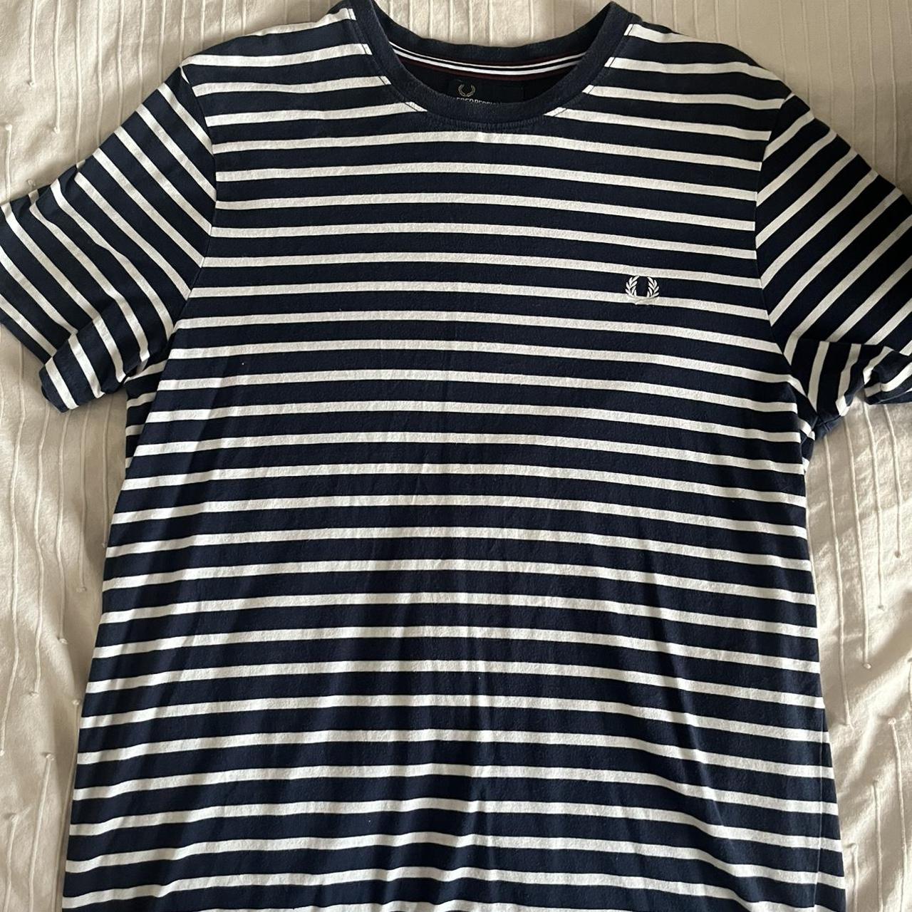 Blue and white striped Fred Perry t-shirt. Great... - Depop