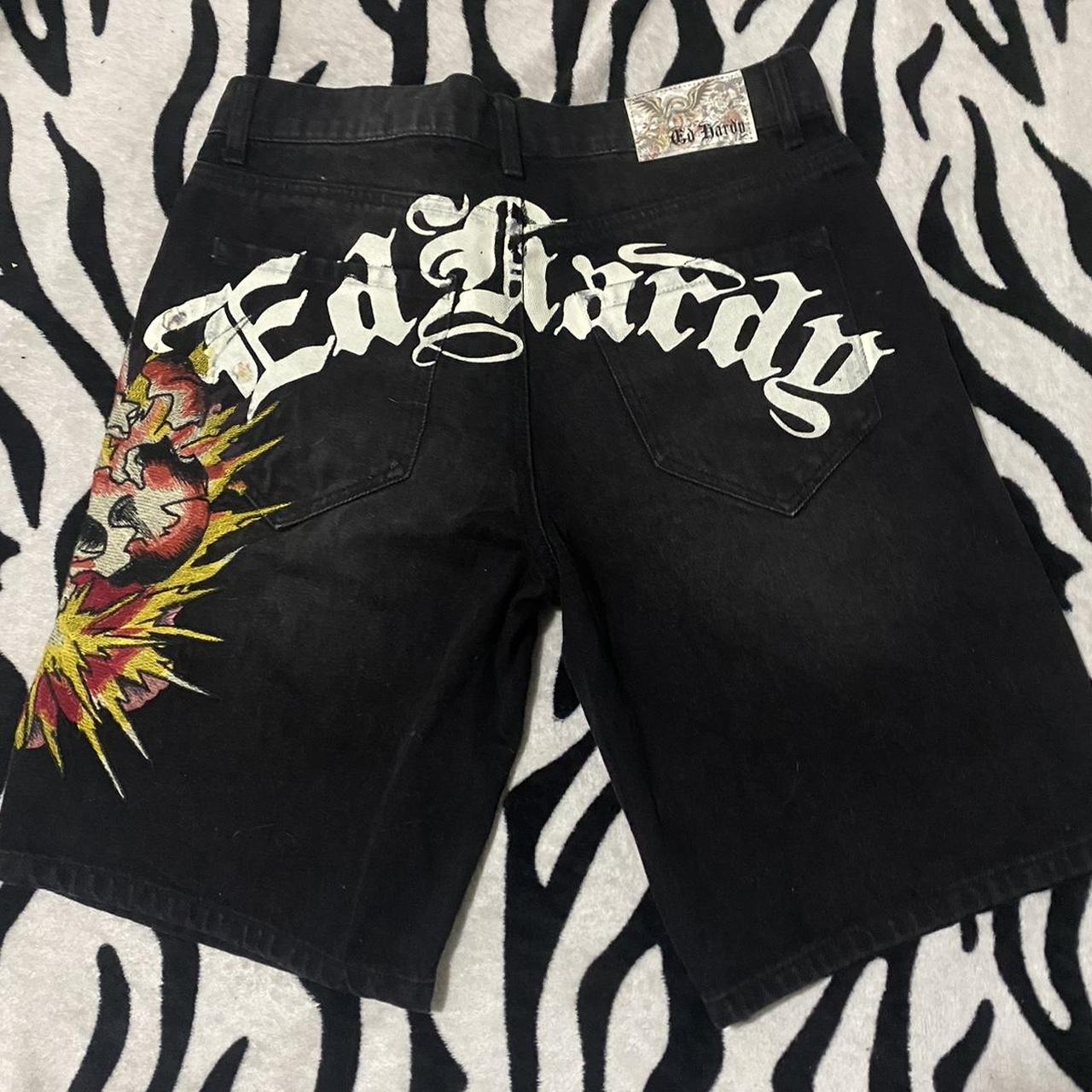 ED HARDY EXPLODING SKULL DENIM SHORTS 🐾 details ed... - Depop