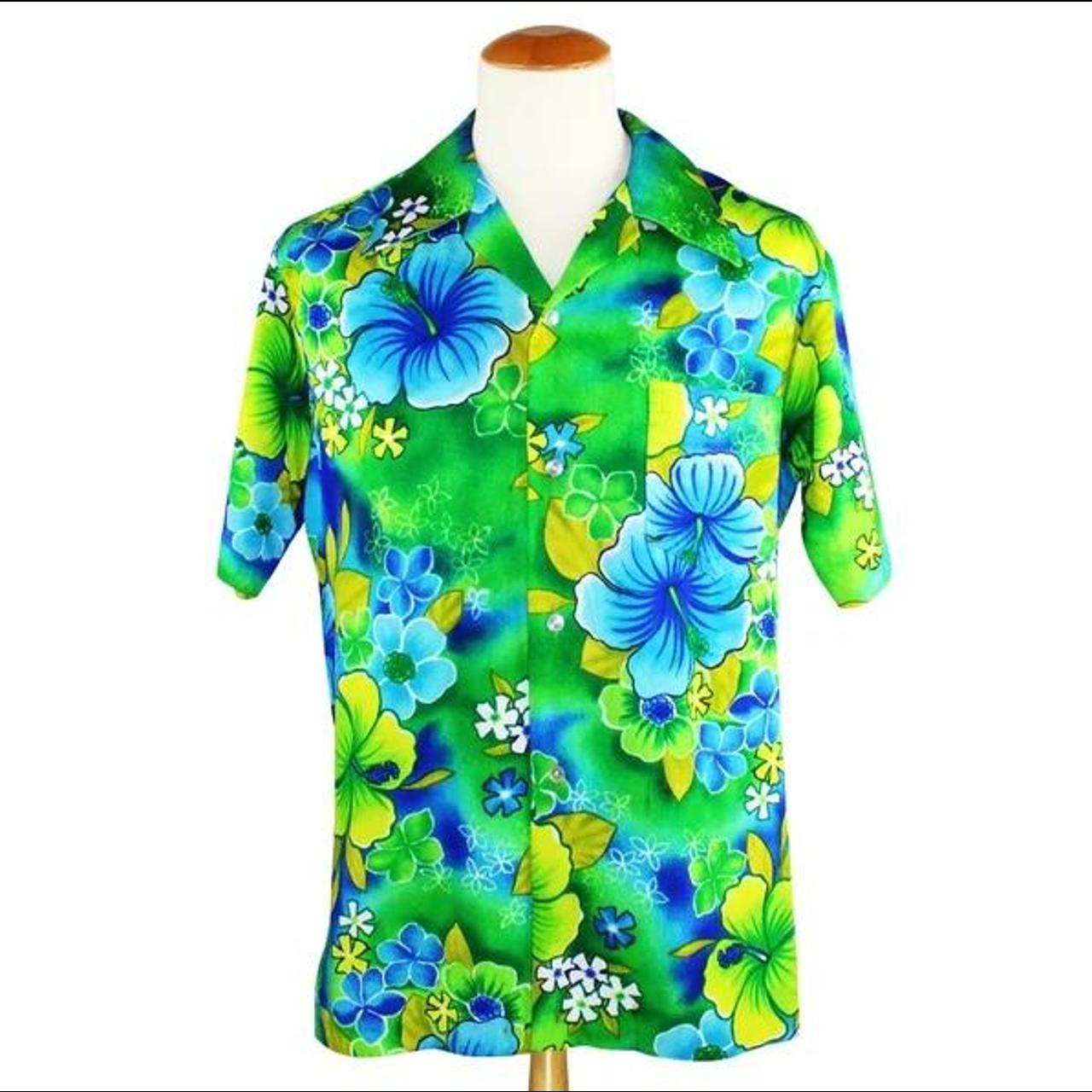 Vintage 1960's Pomare Hawaiian Shirt Neon Floral - Depop