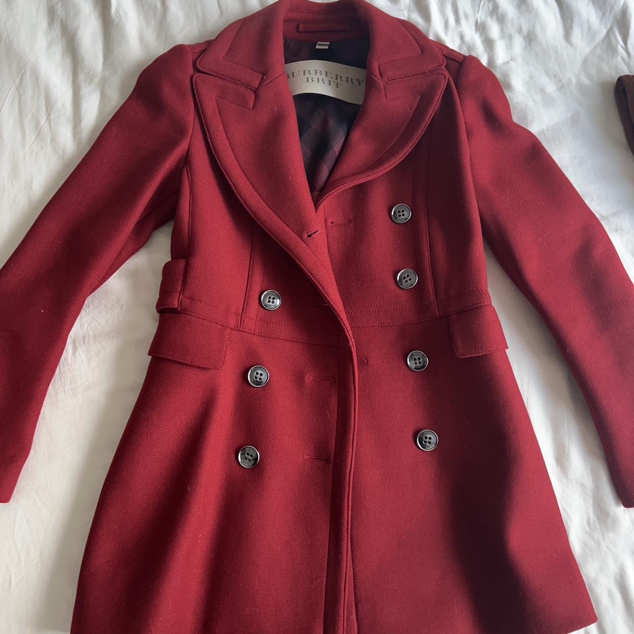 Burberry red pea clearance coat