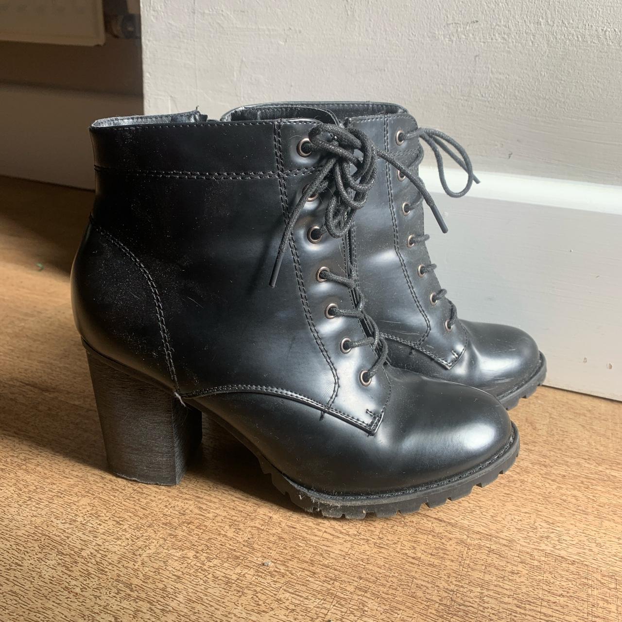 black heeled combat boots. absolutely love these... - Depop