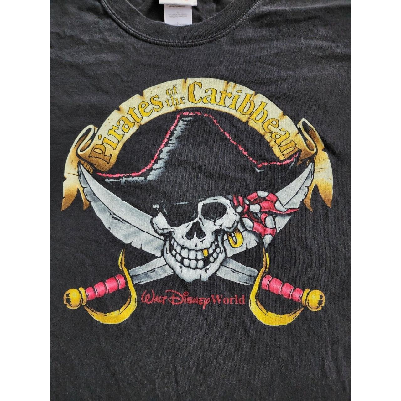 Vintage Pirates Of The Caribbean Walt Disney World Black Skull T Shirt Size  XL