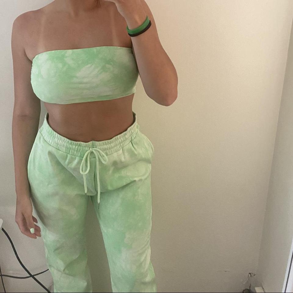 Tiger Mist green tie dye sweatpants and bandeau set Depop