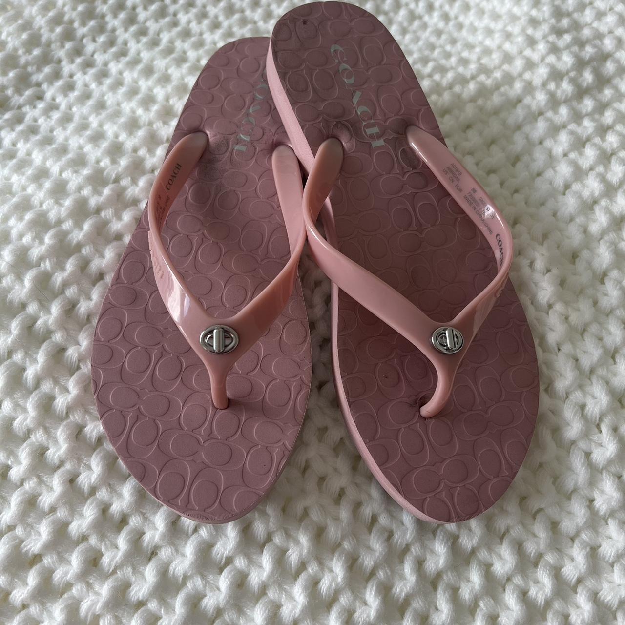 Coach Women's Pink and Silver Flipflops | Depop