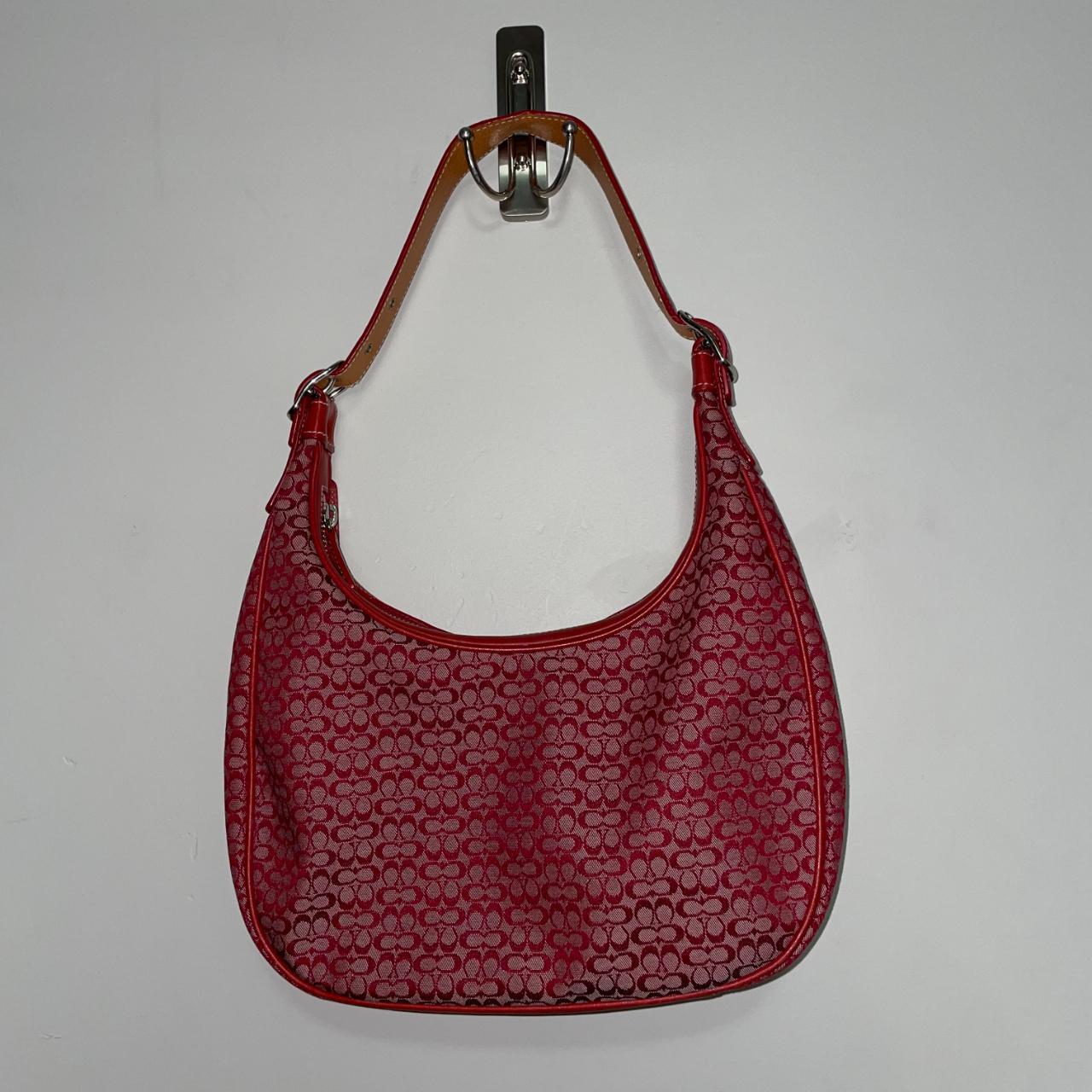 Coach Red 2024 Leather and Canvas Buckle Hobo Bag