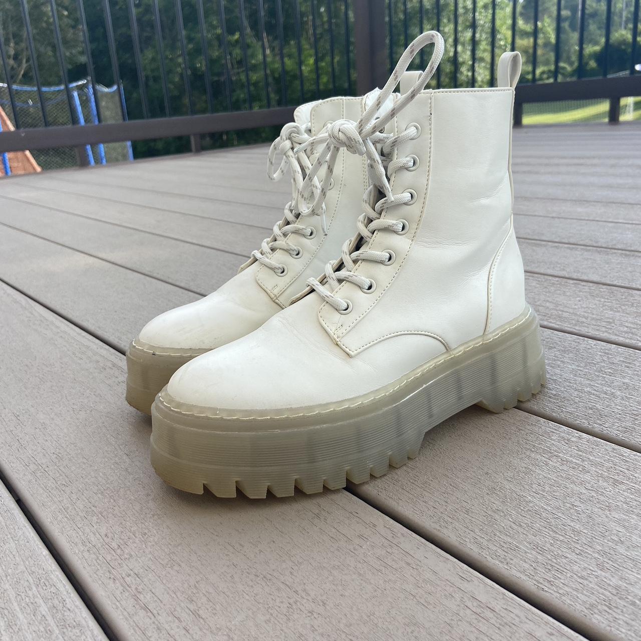 bershka white platform boots