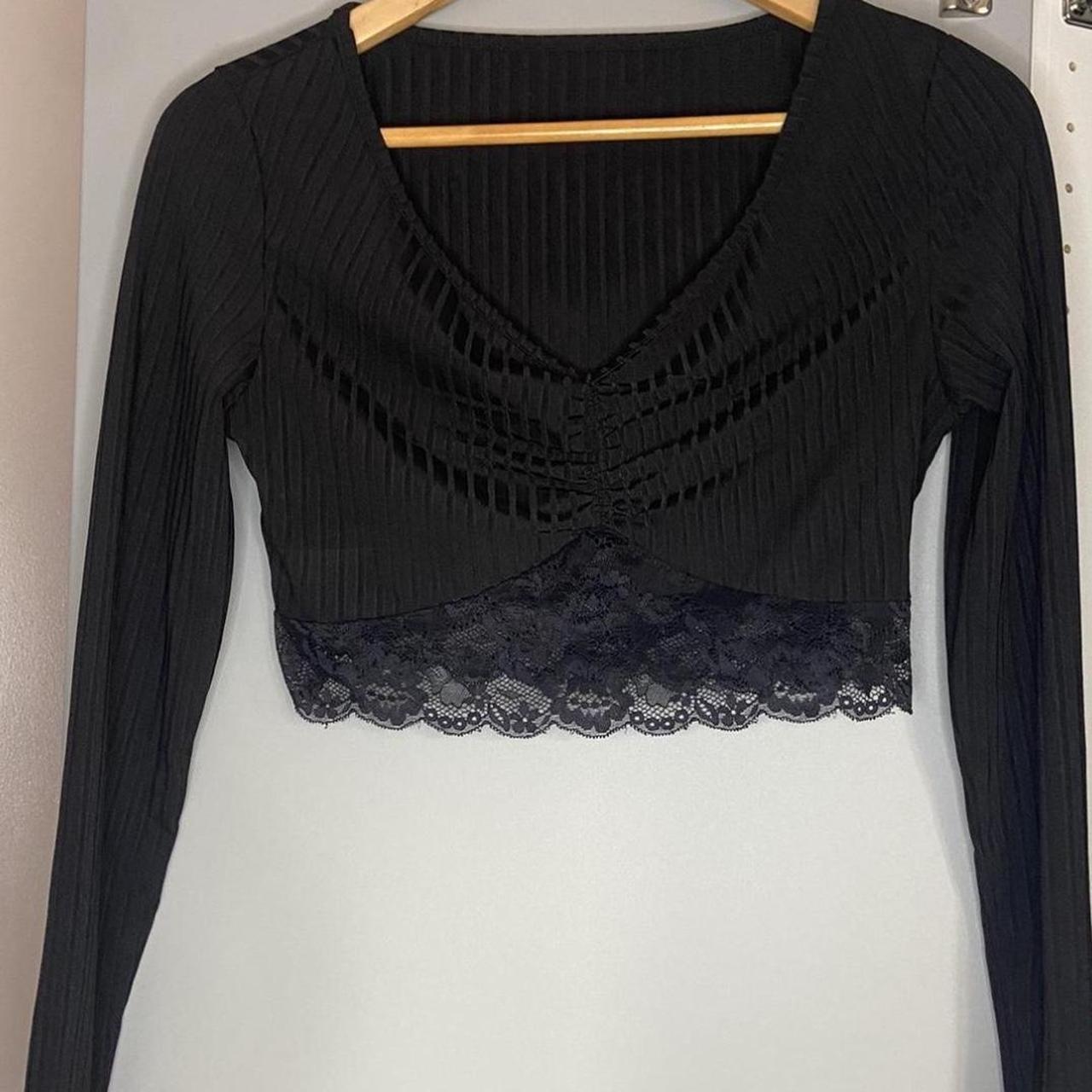 Shein black lace top worn once #shein - Depop