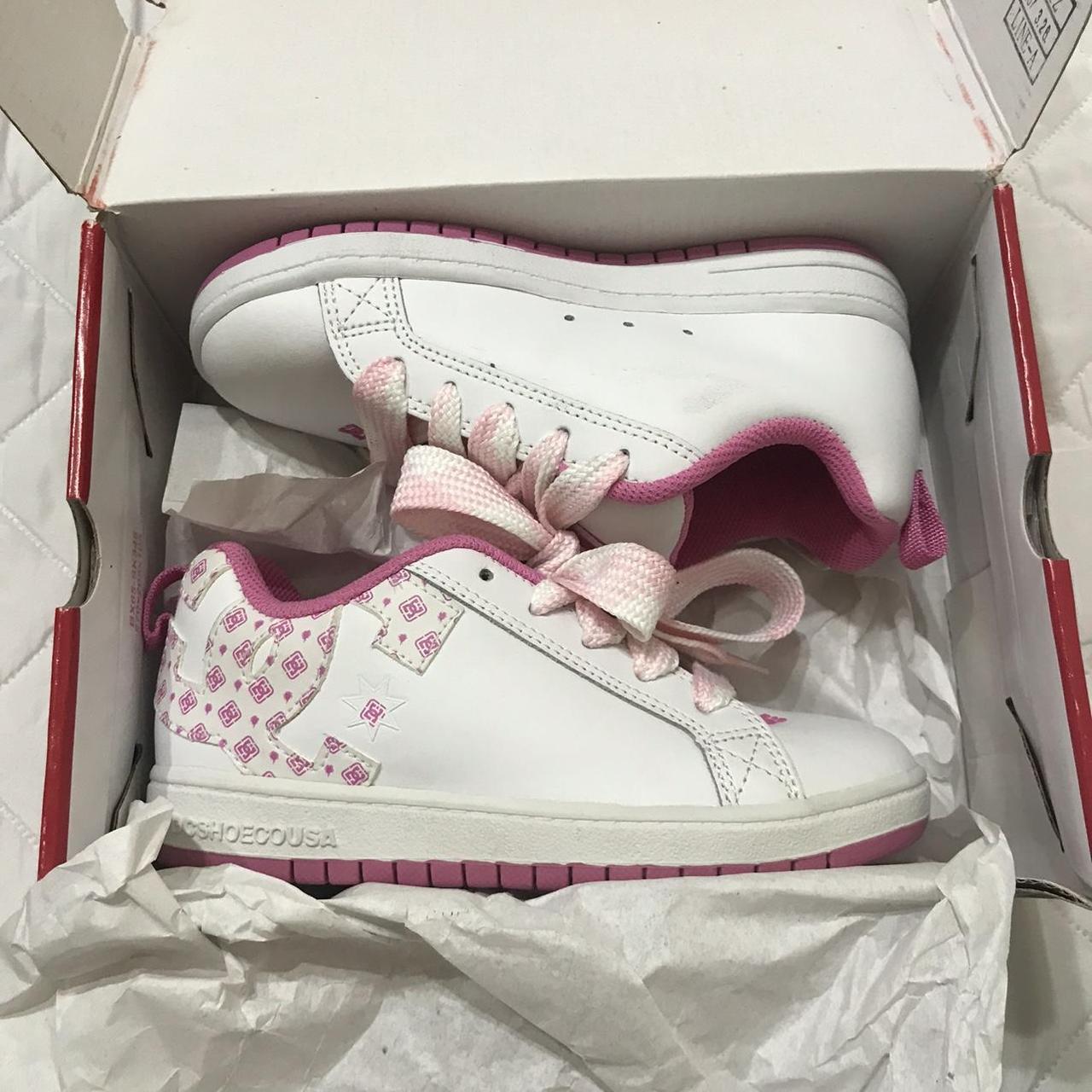 pink and white DC KIDS shoes size 3 runs a bit... - Depop