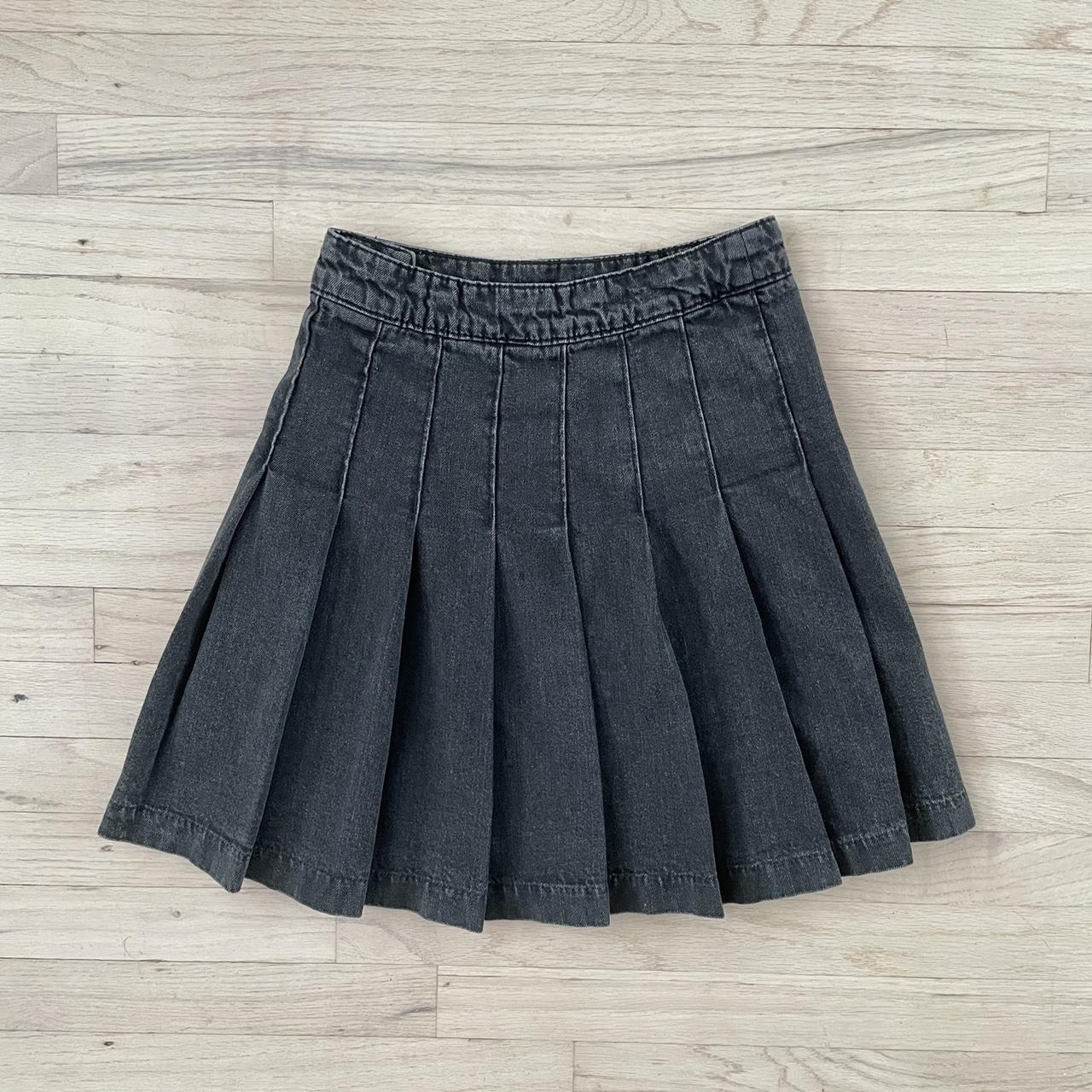 Dark Grey Denim Pleated Mini Skirt H&M Divided 100%... - Depop
