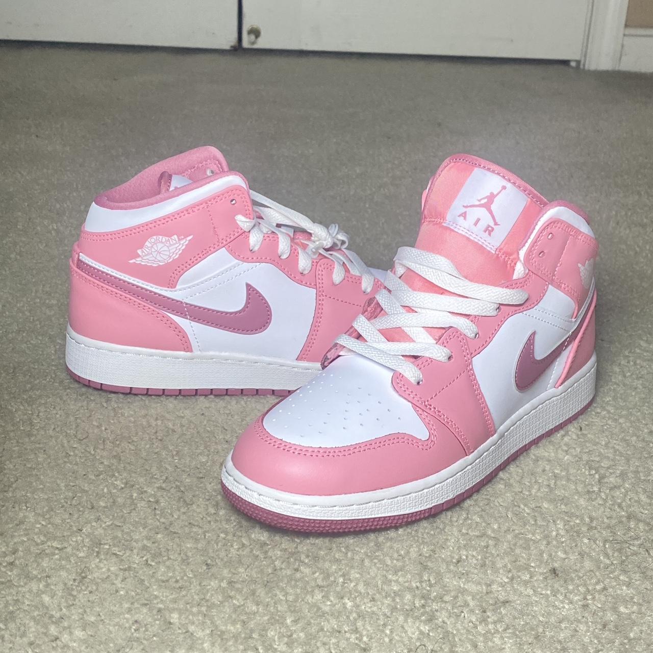 Pink and white jordans mens best sale