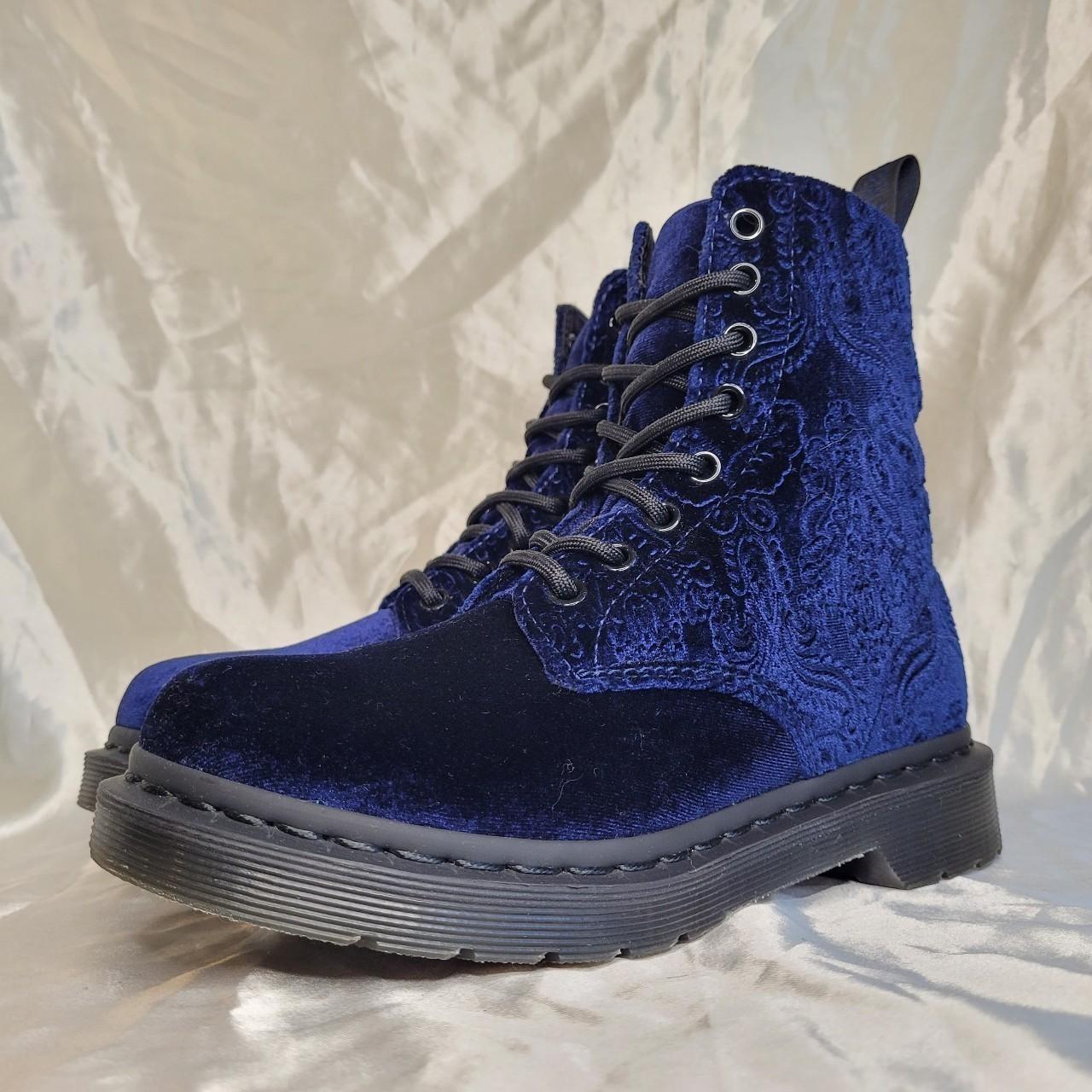 Dr. Martens 1460 Brocade Velvet boots in Blue US. Depop