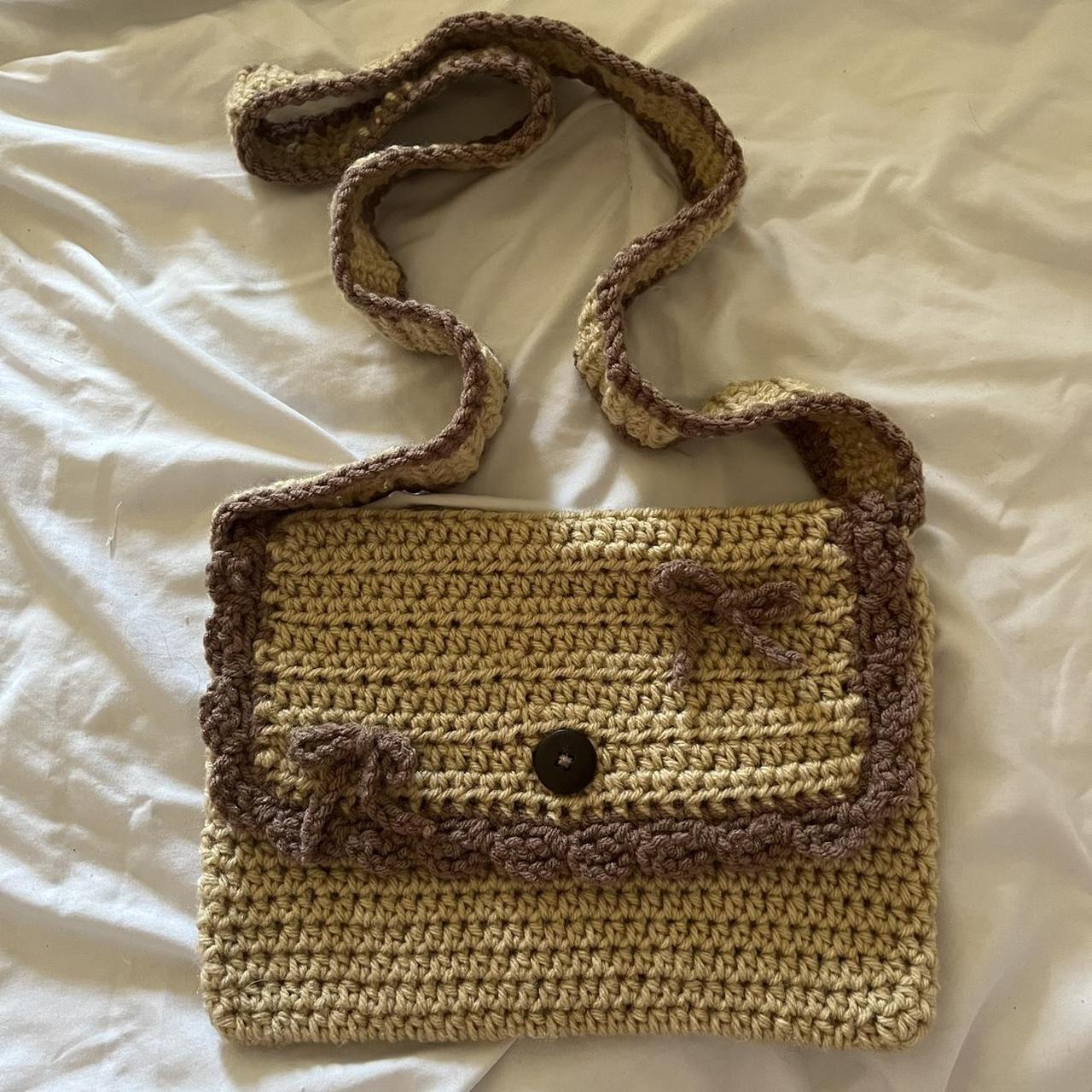 handmade tan crochet bag with brown bows 🧸🐌 bag is... - Depop