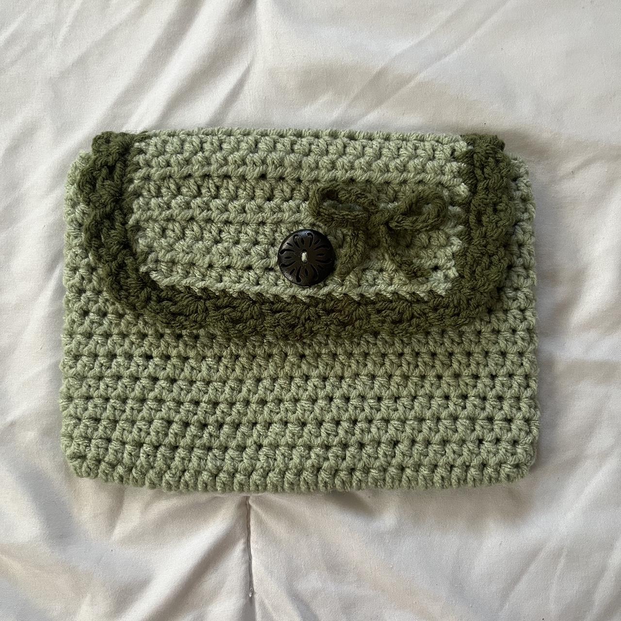 crochet green makeup bag 🤍 handmade by me green bag... Depop