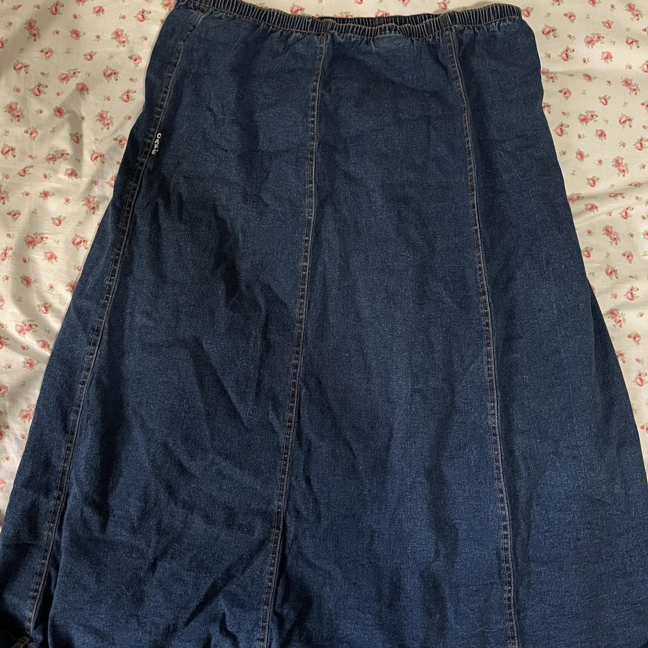 denim midi/maxi skirt size 12-14 #skirt #maxiskirt... - Depop