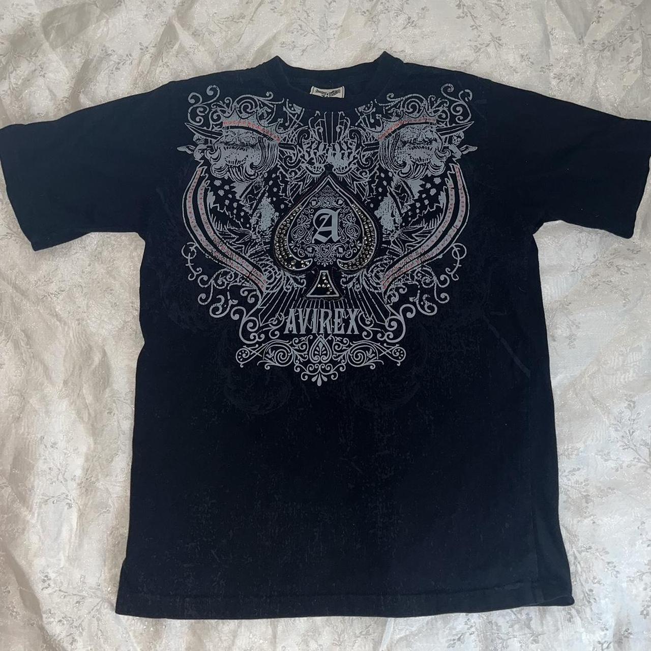 Avirex grunge short sleeve with ace design #y2k... - Depop